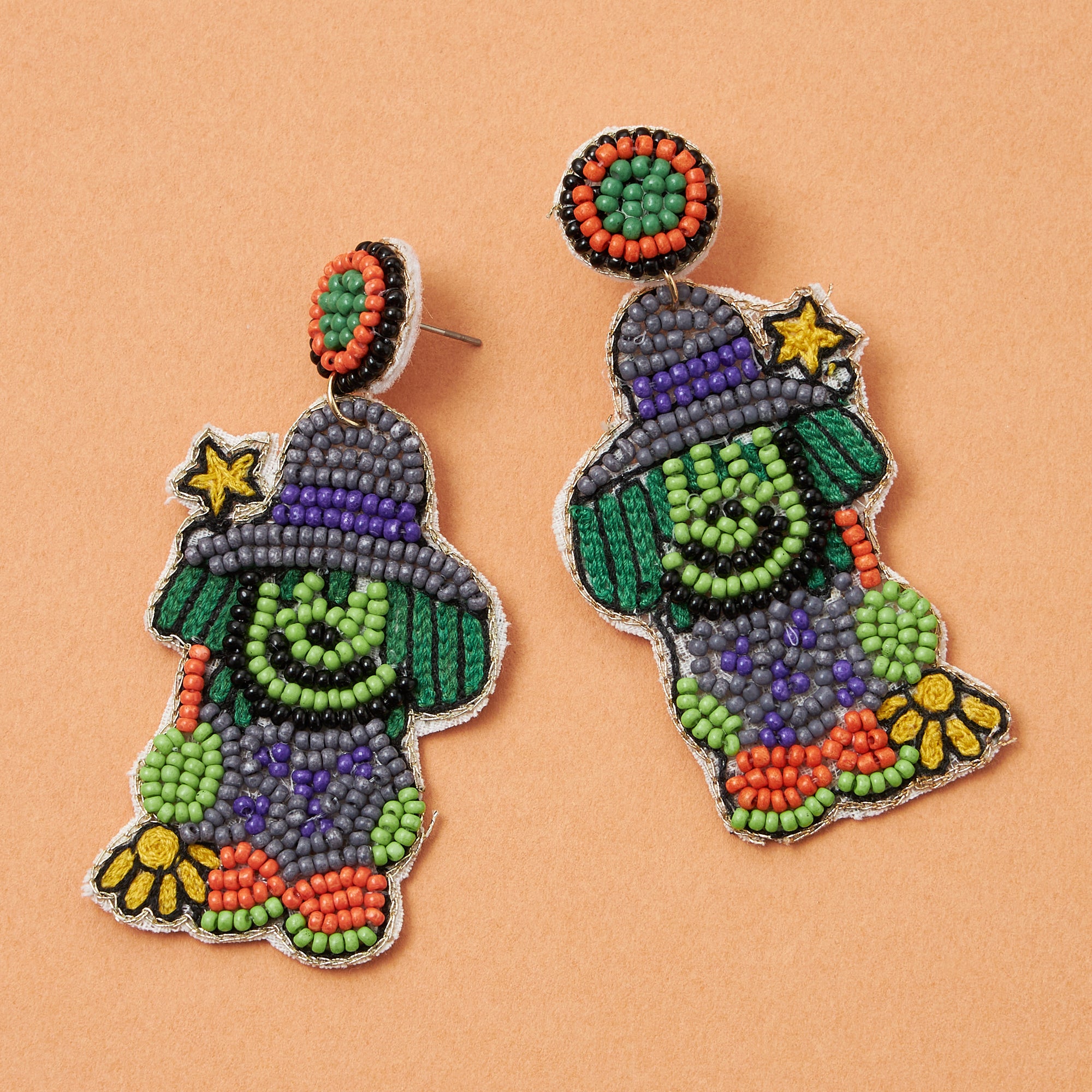 Halloween Green Witch Seed Bead Earrings