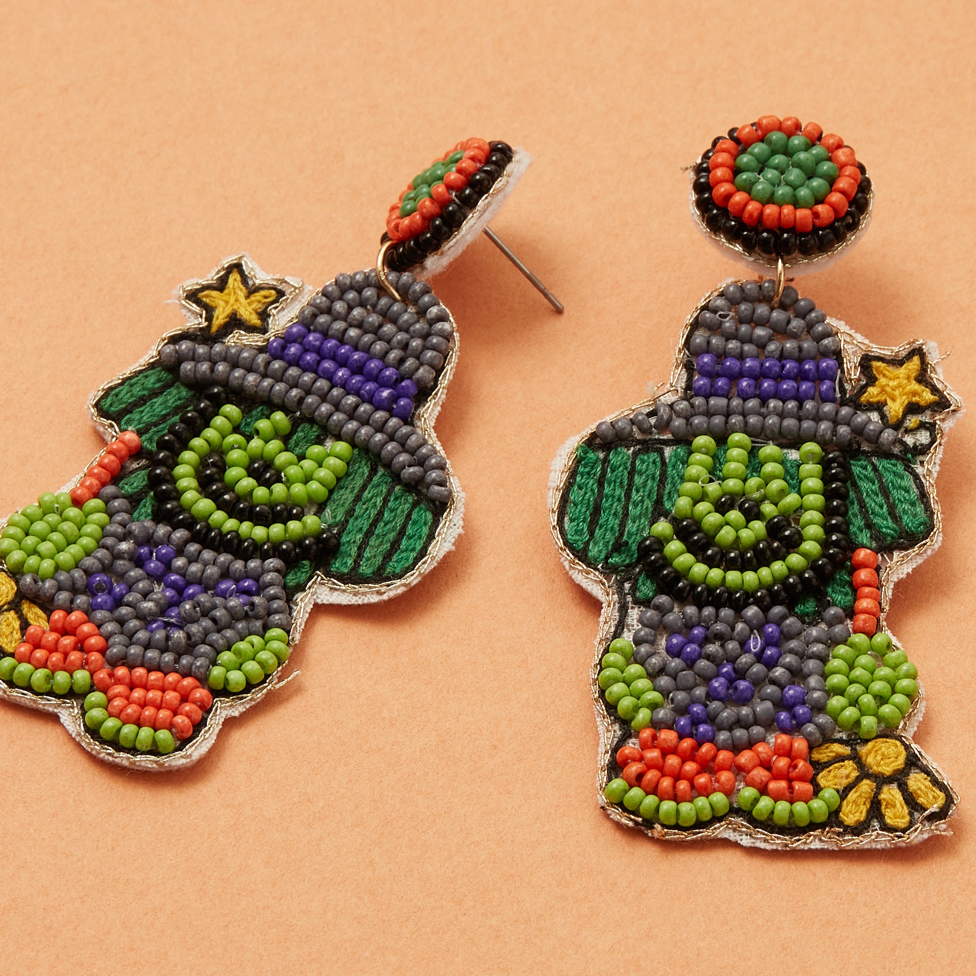 Halloween Green Witch Seed Bead Earrings