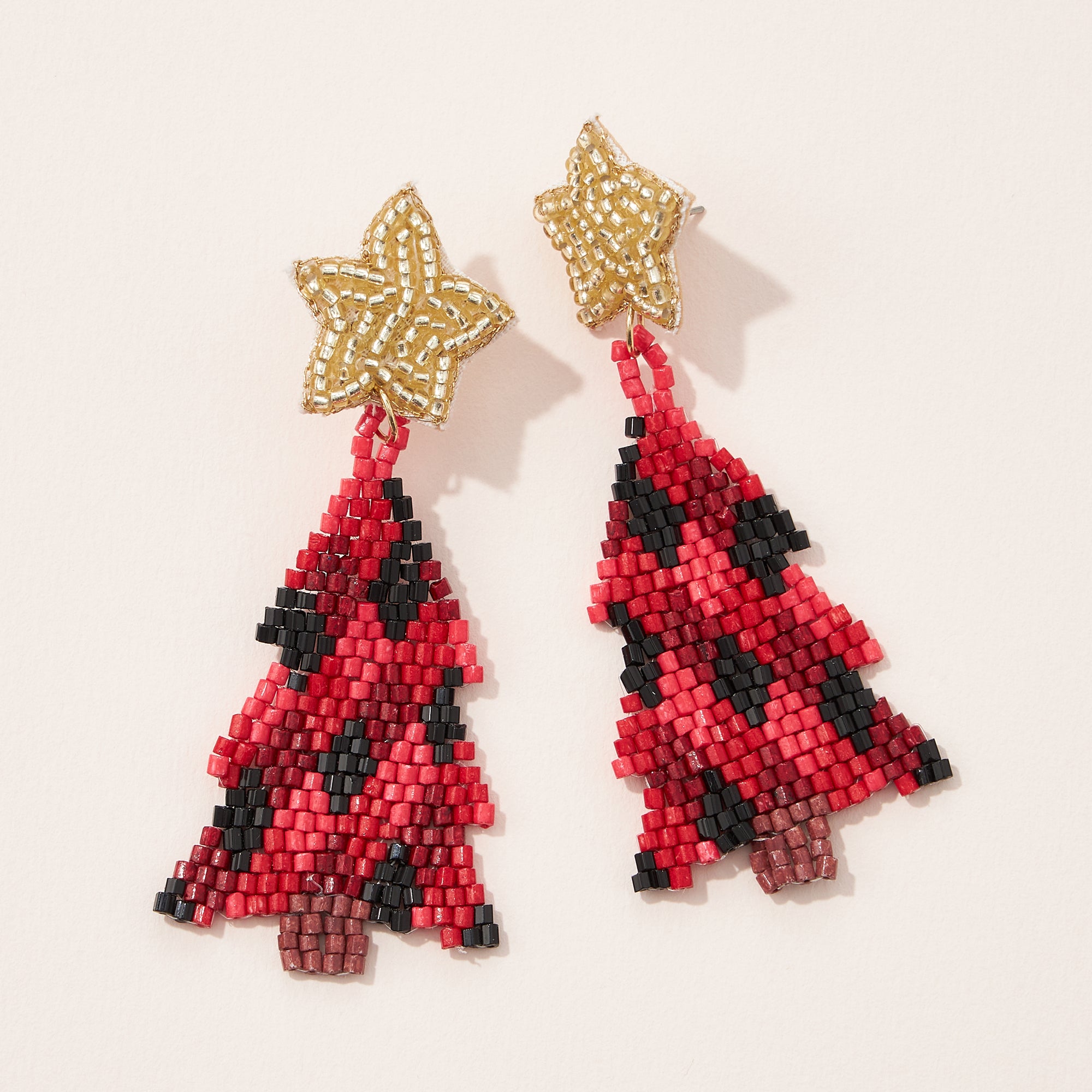 Star On A Christmas Tree Seed Bead Earrings