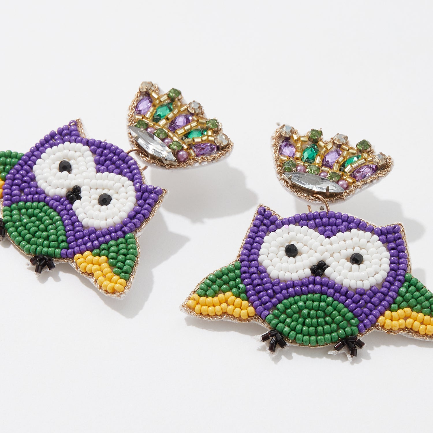 Mardi Gras Owl Beaded Earrings