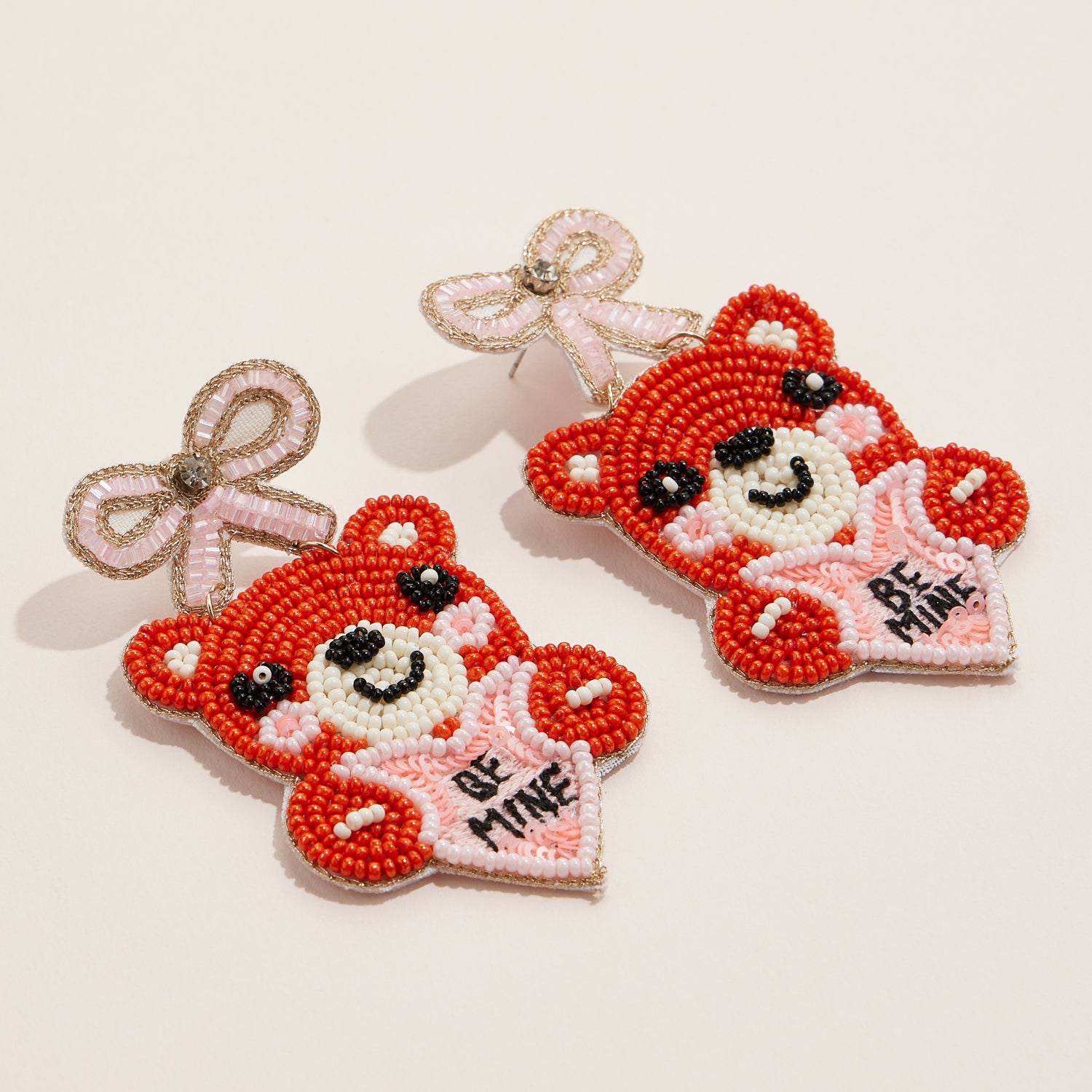 Beaded Teddy Bear "Be Mine" Statement Earrings