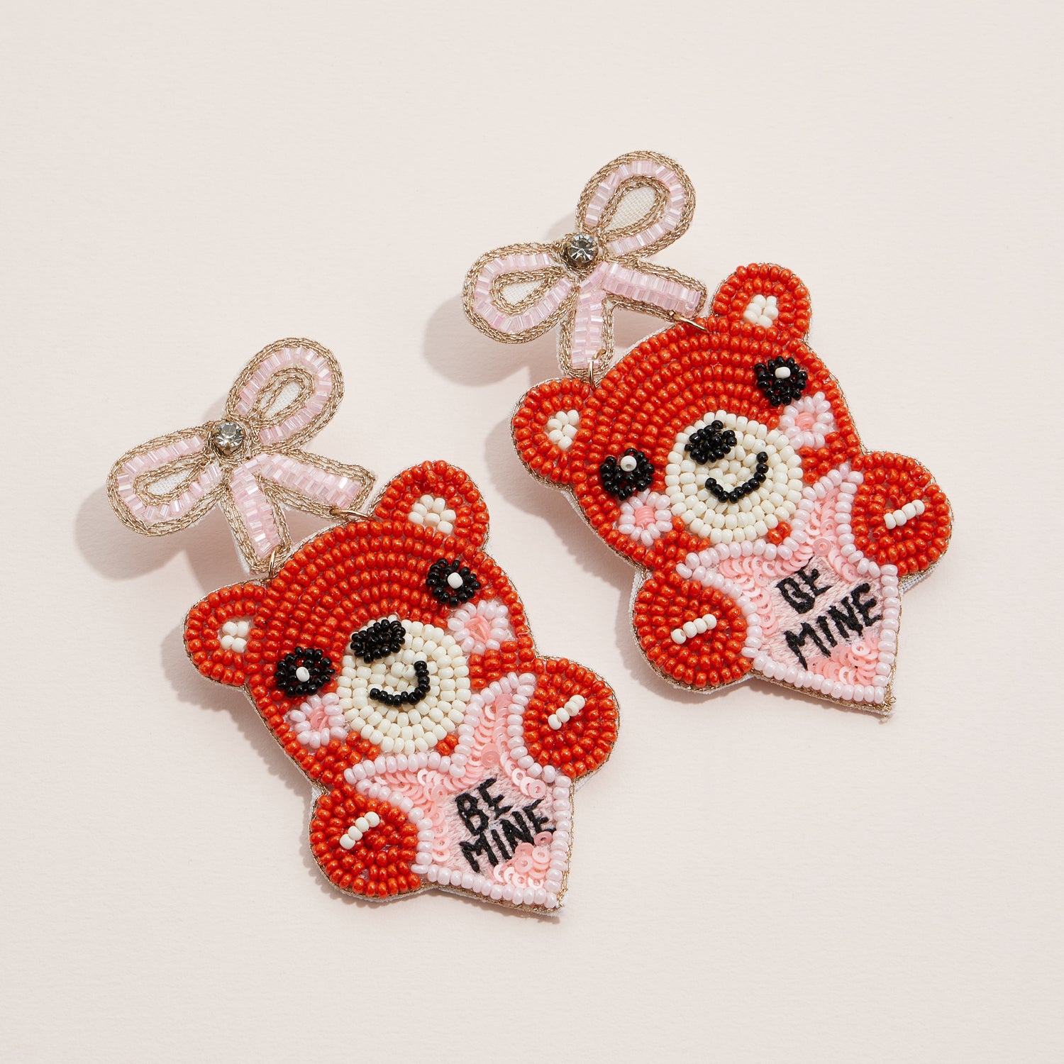 Beaded Teddy Bear "Be Mine" Statement Earrings