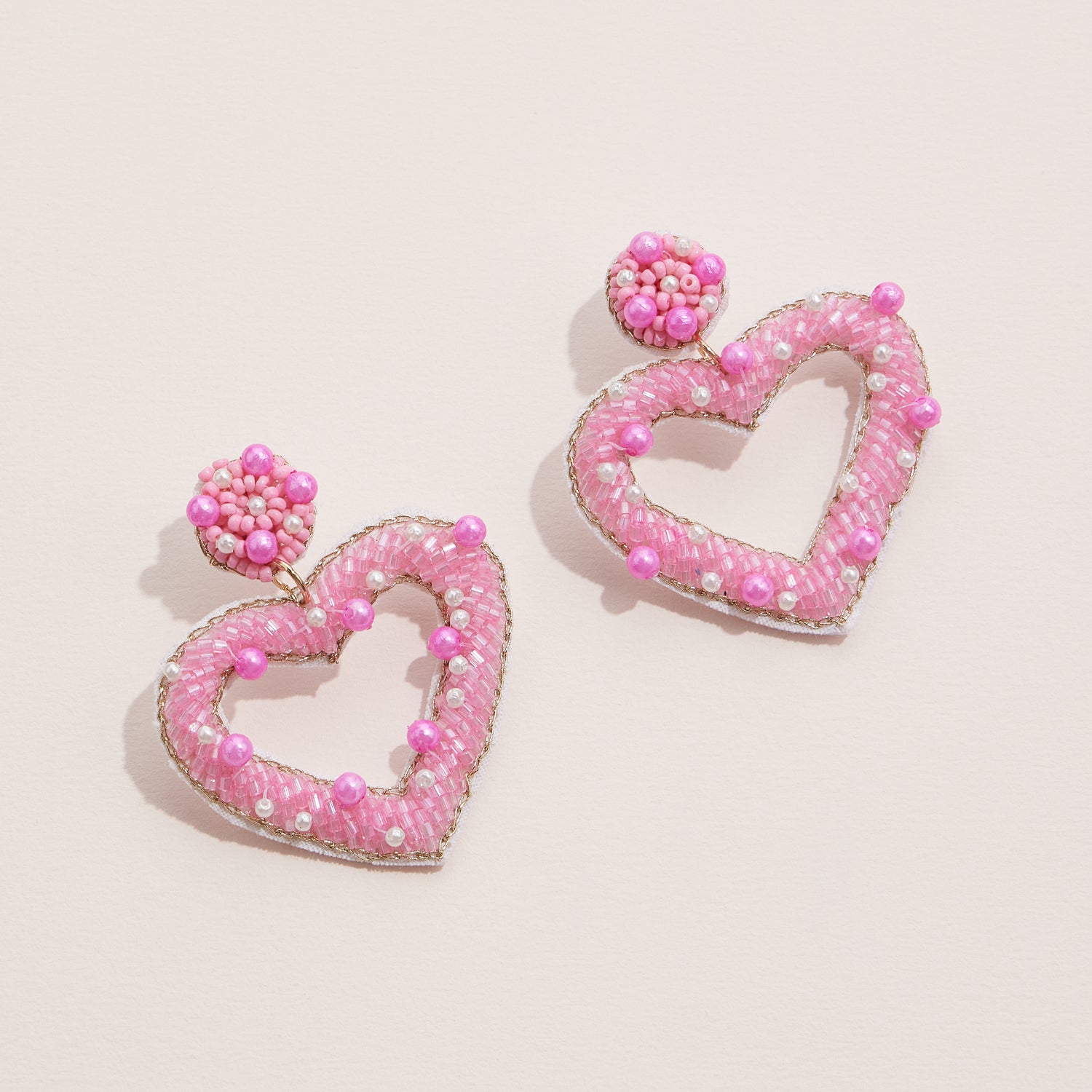 Open Heart Drop Earrings with Pearls and Beaded Details