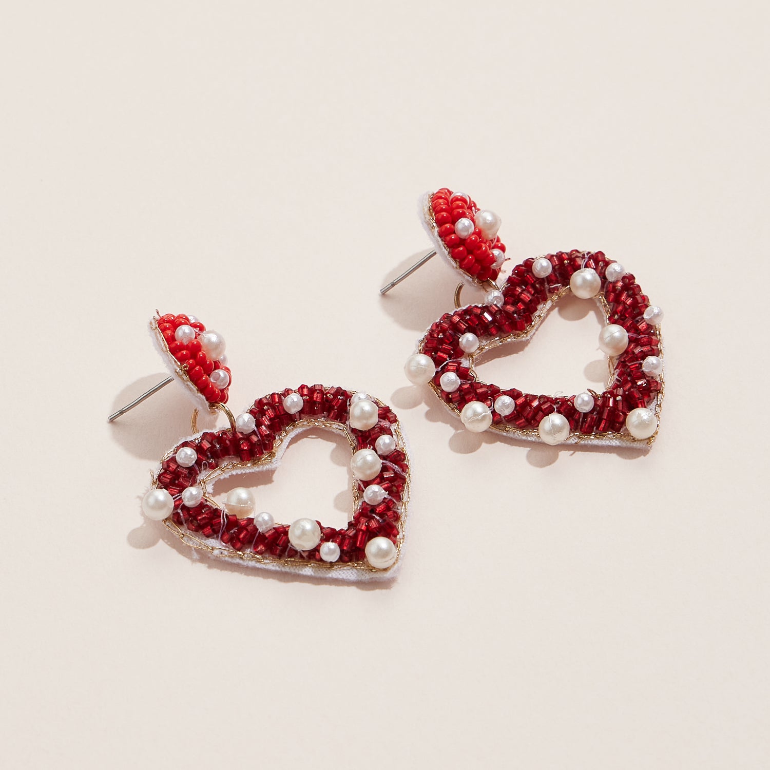 Open Heart Drop Earrings with Pearls and Beaded Details