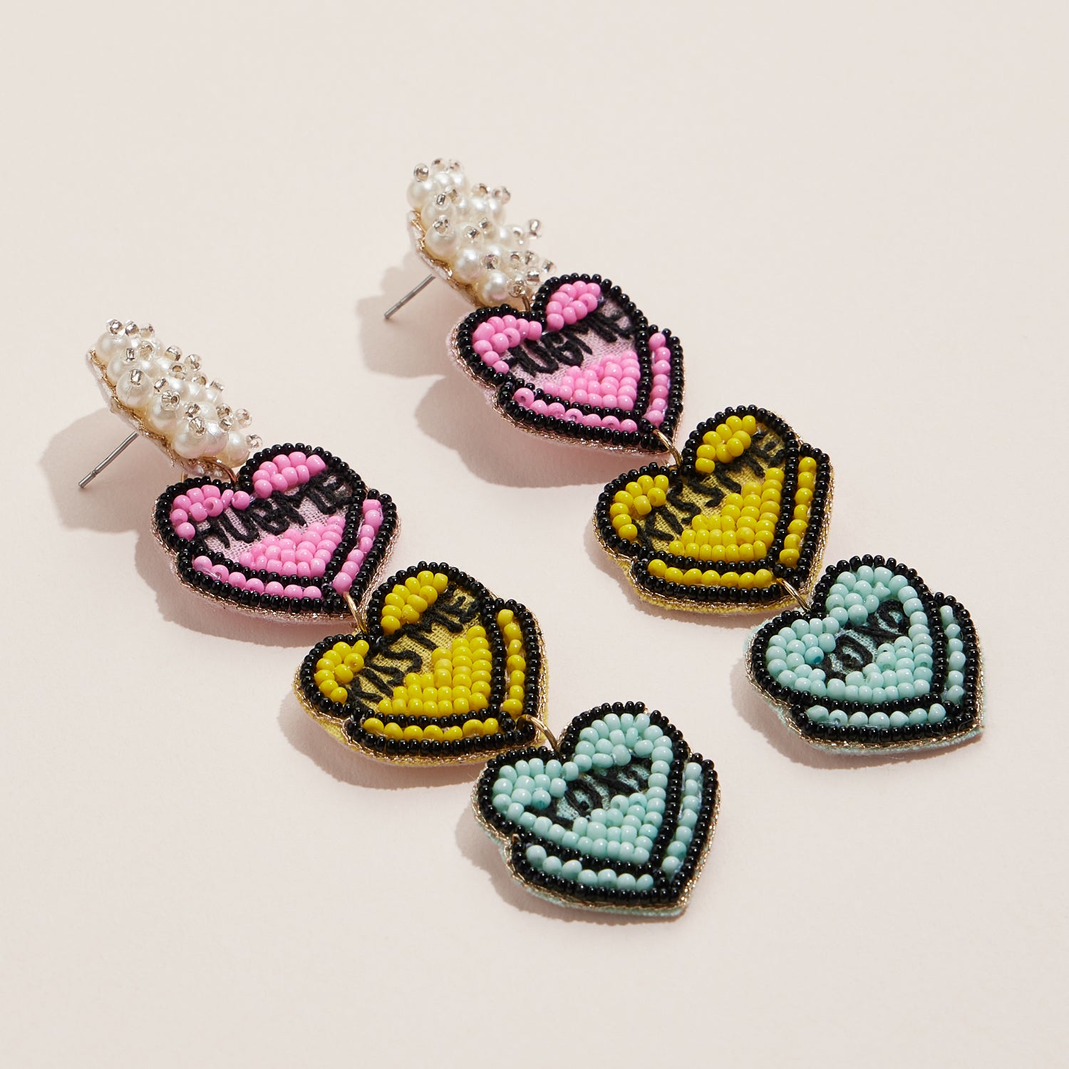 Elegant Beaded Candy Heart Statement Earrings