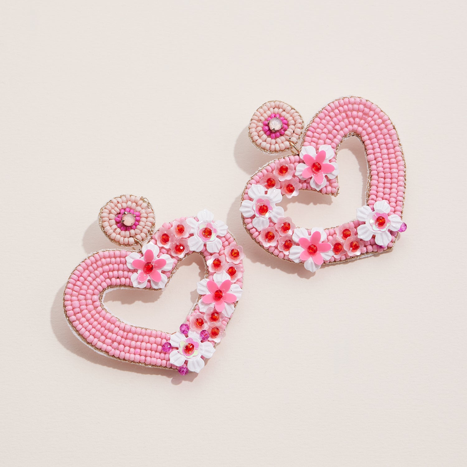 Delicate Floral Beaded Open Heart Earrings