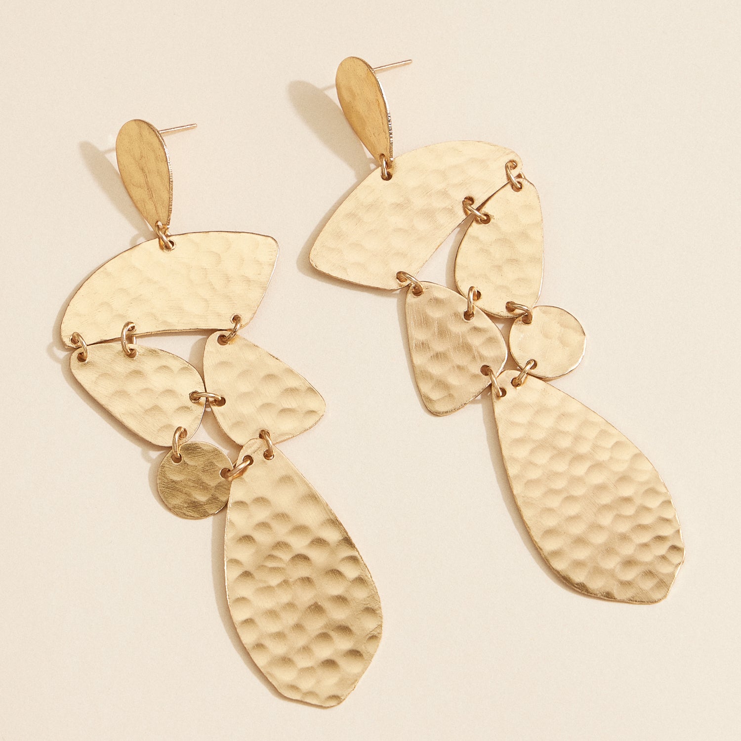 Hammered Brass Statement Earrings – Bold Gold-Tone Geometric Dangles