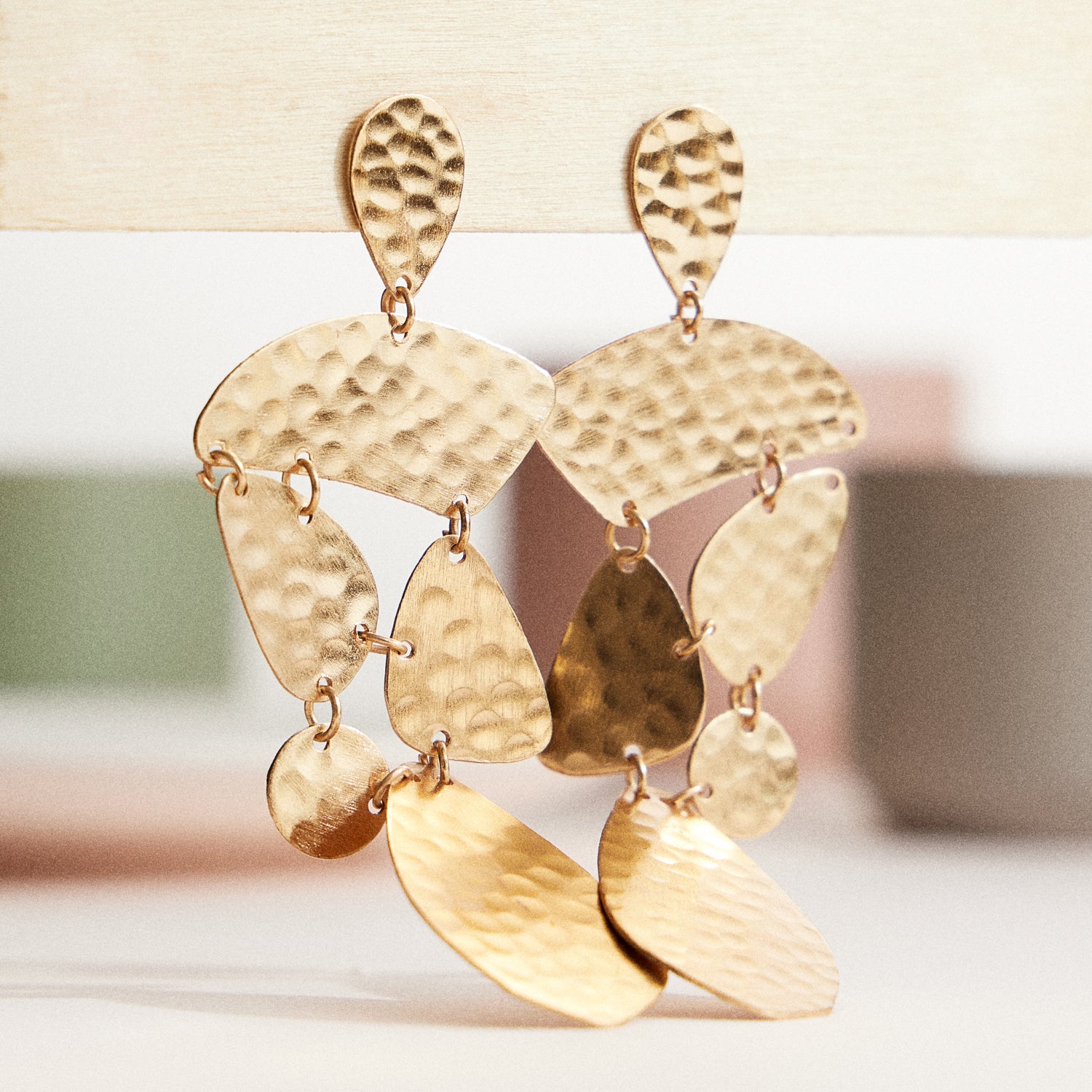 Hammered Brass Statement Earrings – Bold Gold-Tone Geometric Dangles