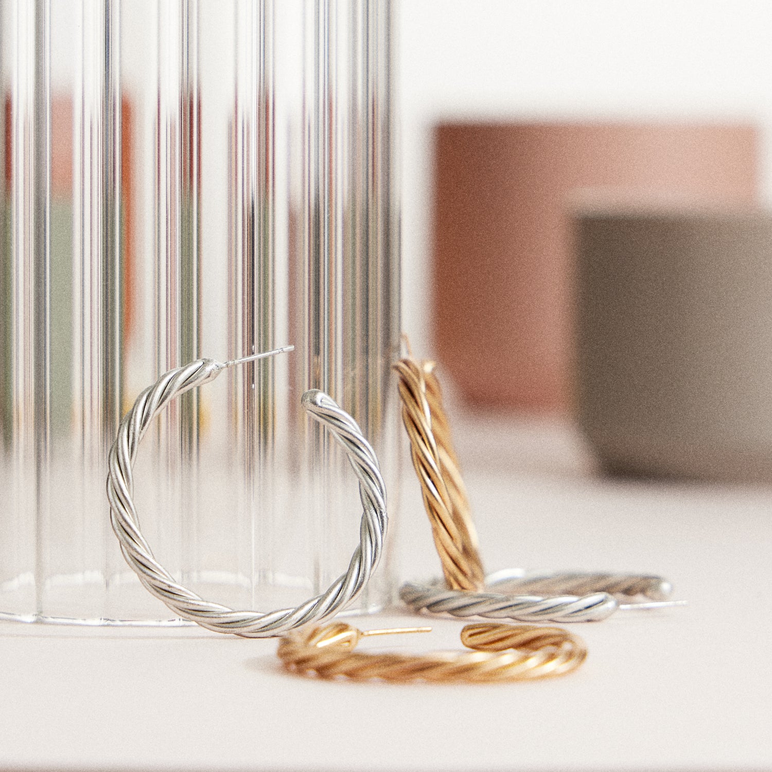 Textured Rope Hoop Earrings – Twisted Gold and Silver-Tone Design
