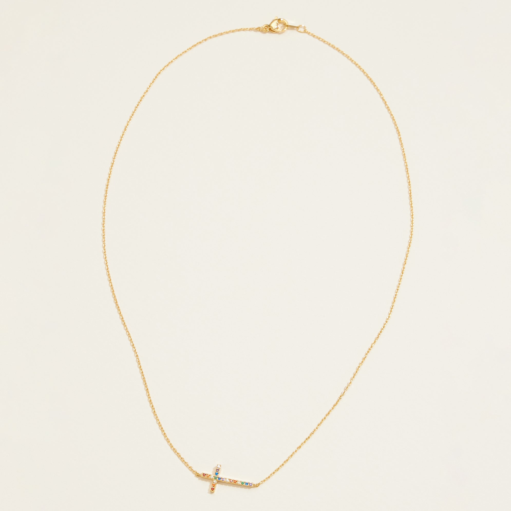 18K Gold Dipped CZ Sideways Cross Necklace