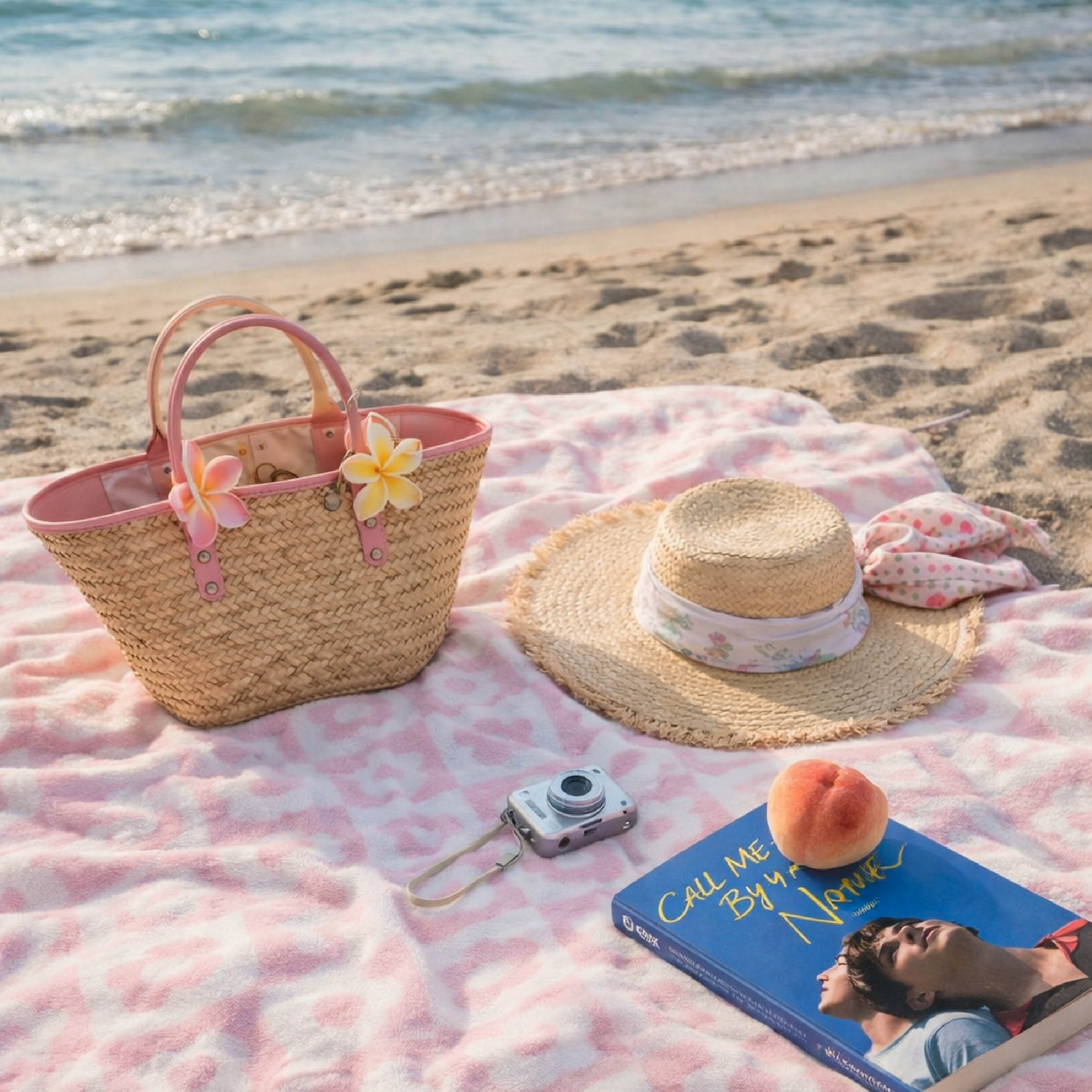 Pink Checkered Floral Beach Blanket | Soft Lightweight Picnic & Summer Towel