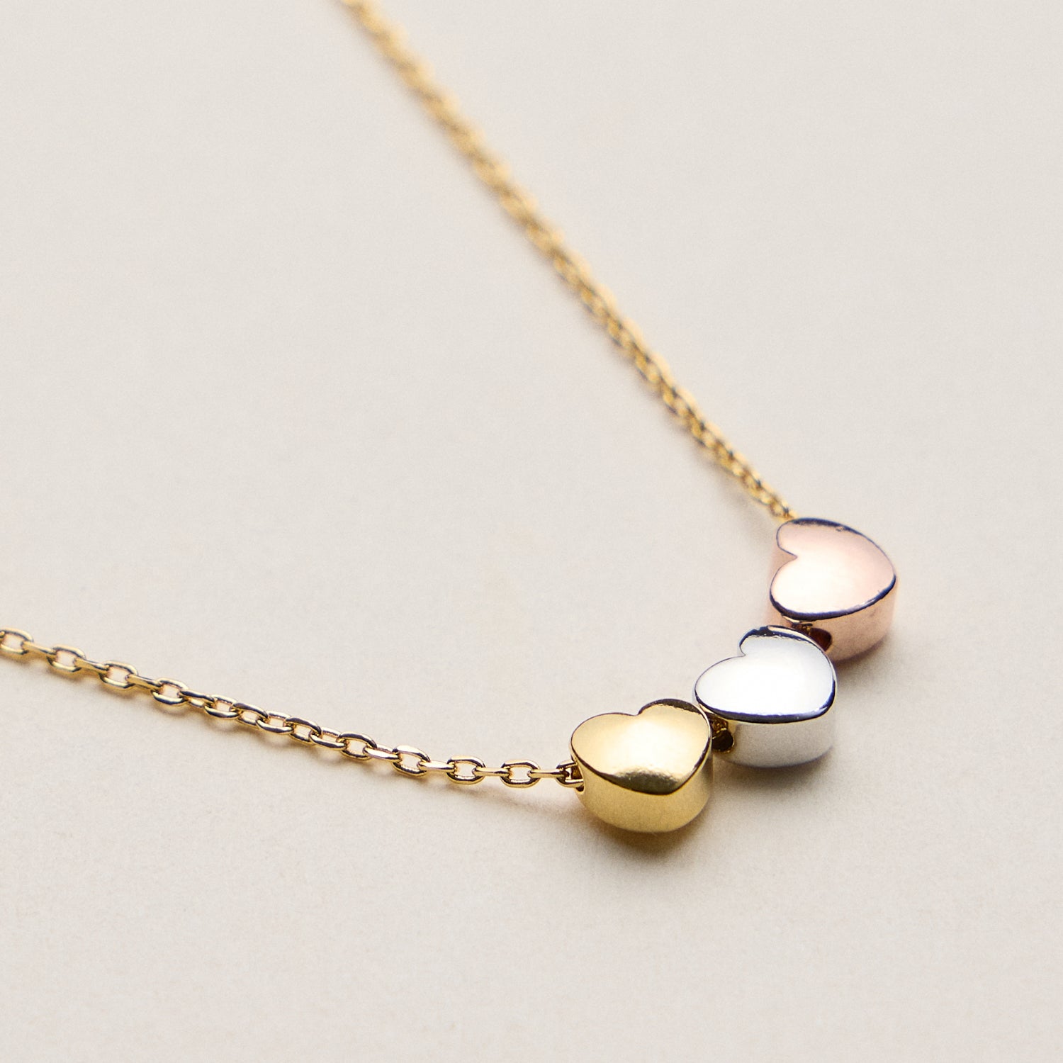 Gold Dipped Triple Heart Pendant Necklace – Dainty Chain