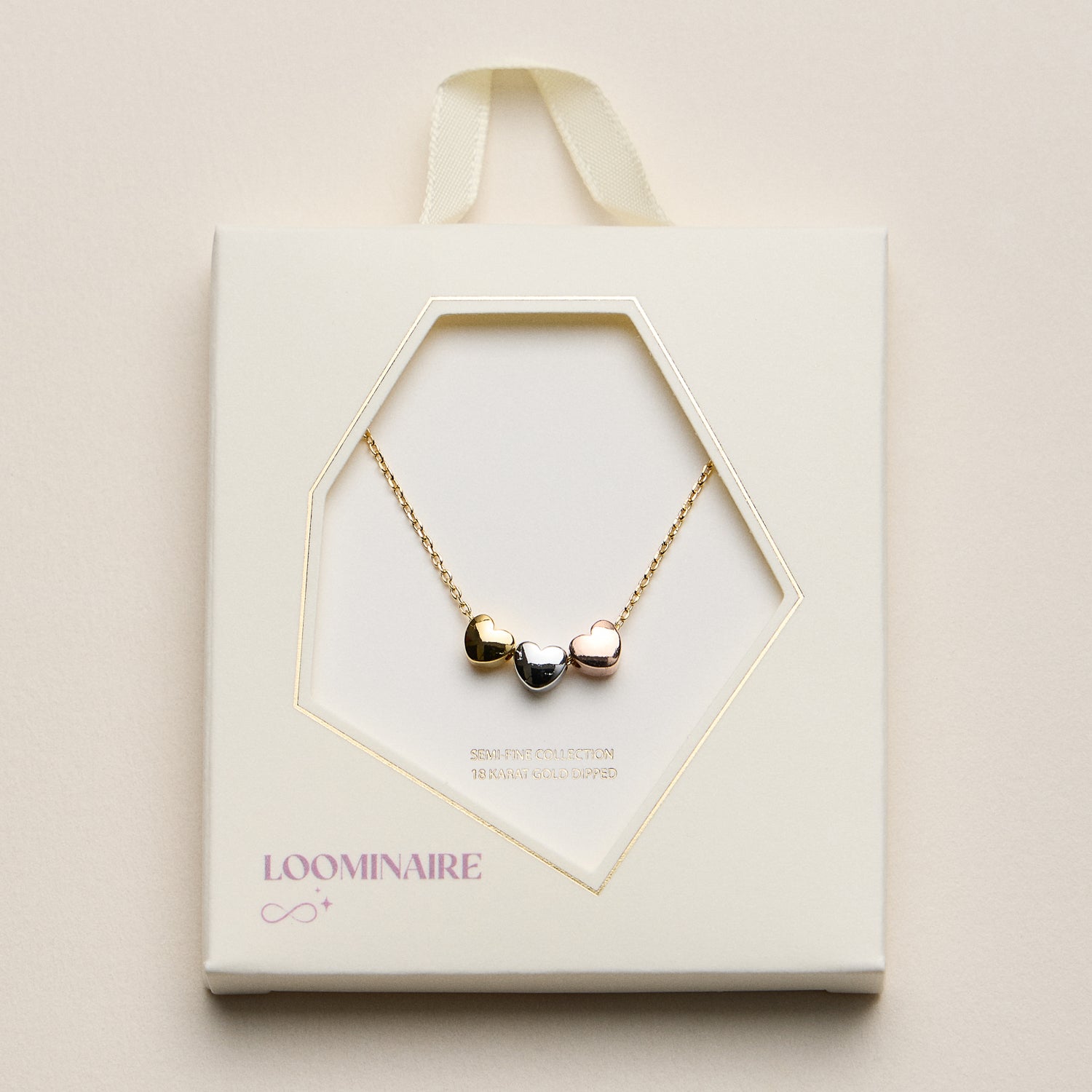 Gold Dipped Triple Heart Pendant Necklace – Dainty Chain