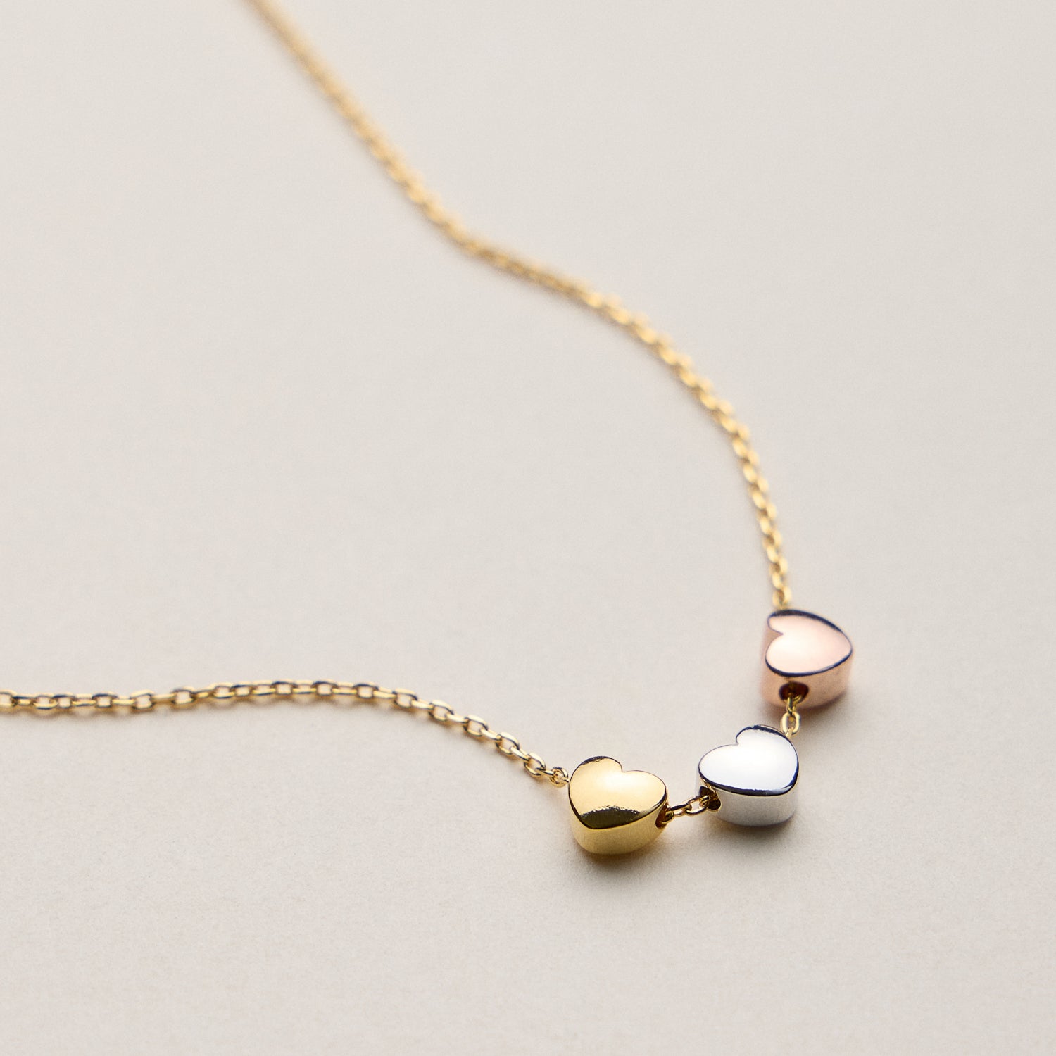 Gold Dipped Triple Heart Pendant Necklace – Dainty Chain
