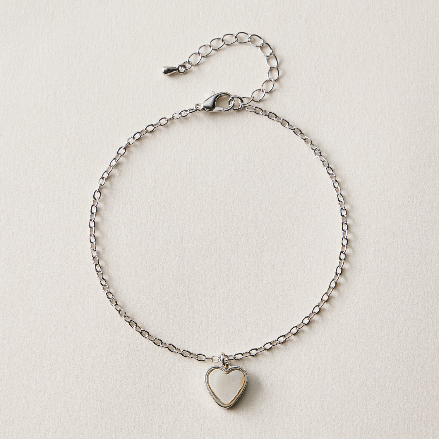 Heart Charm Chain Anklet – Minimal White Heart Anklet