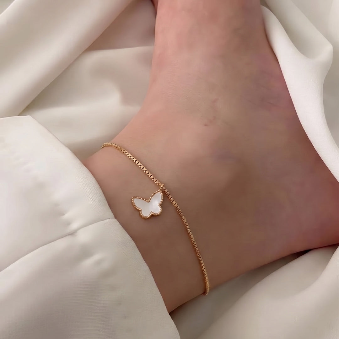 Mother of Pearl Butterfly Anklets | Box Chain - Frem