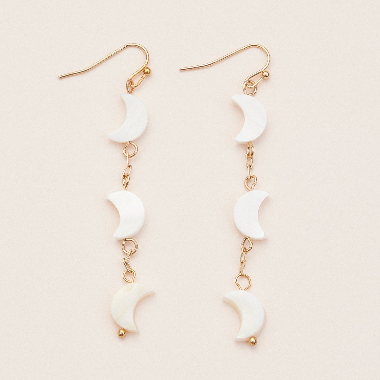 Crescent Moon Drop Earrings – Mother of Pearl Lunar Dangle Jewelry