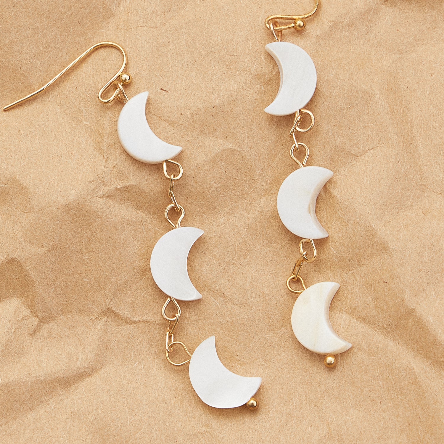 Crescent Moon Drop Earrings – Mother of Pearl Lunar Dangle Jewelry