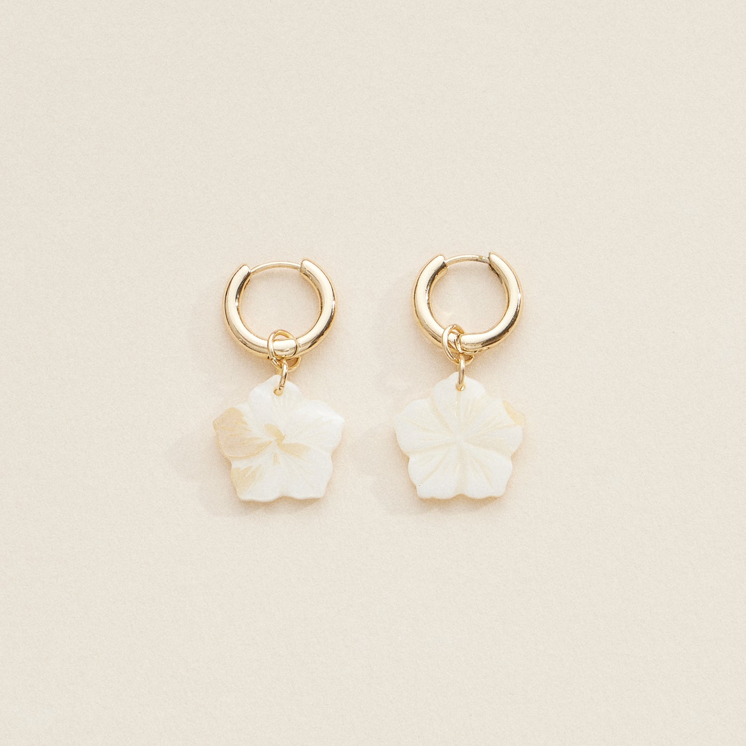 Gold Hoop Earrings with Mother of Pearl Floral Charms
