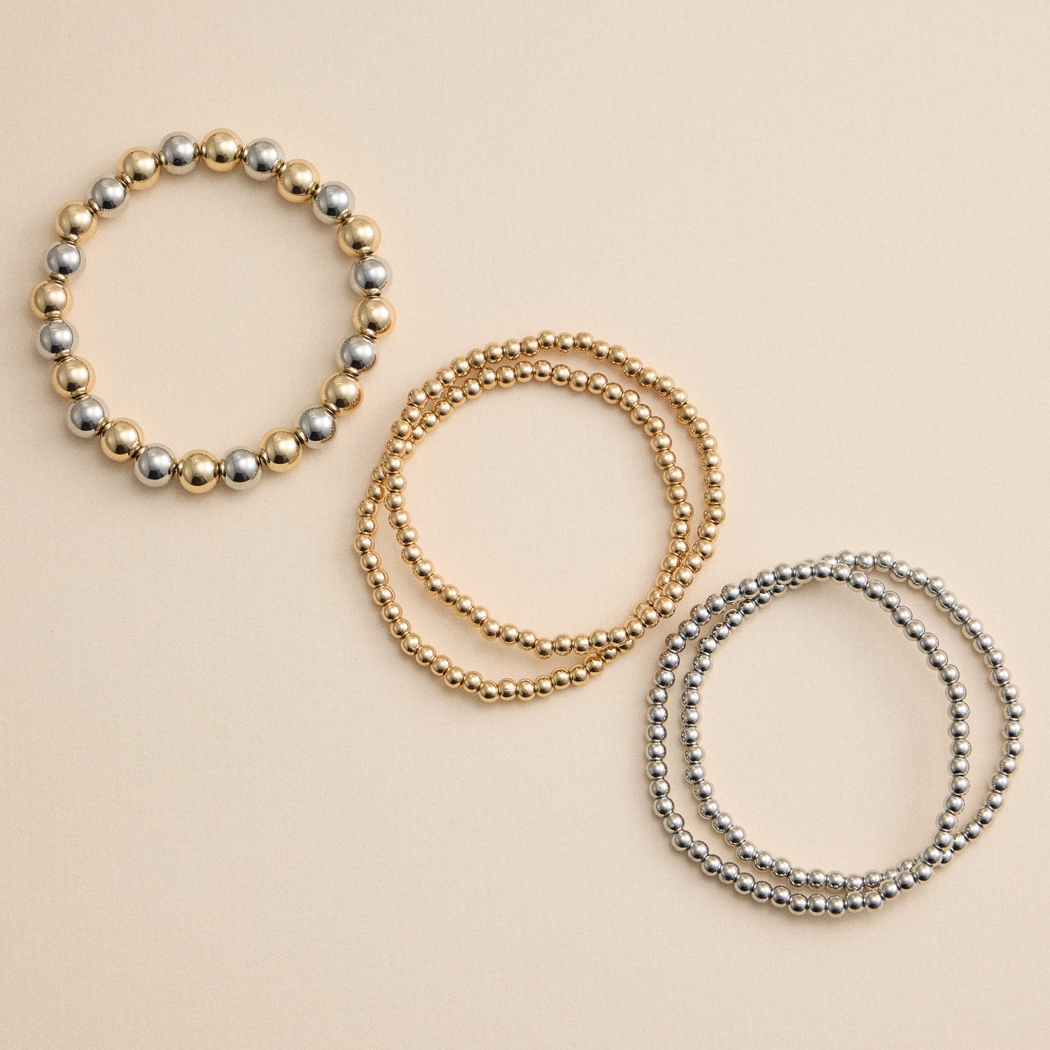 Copper-Toned Beaded Stretch Bracelets – Elegant Stackable Set