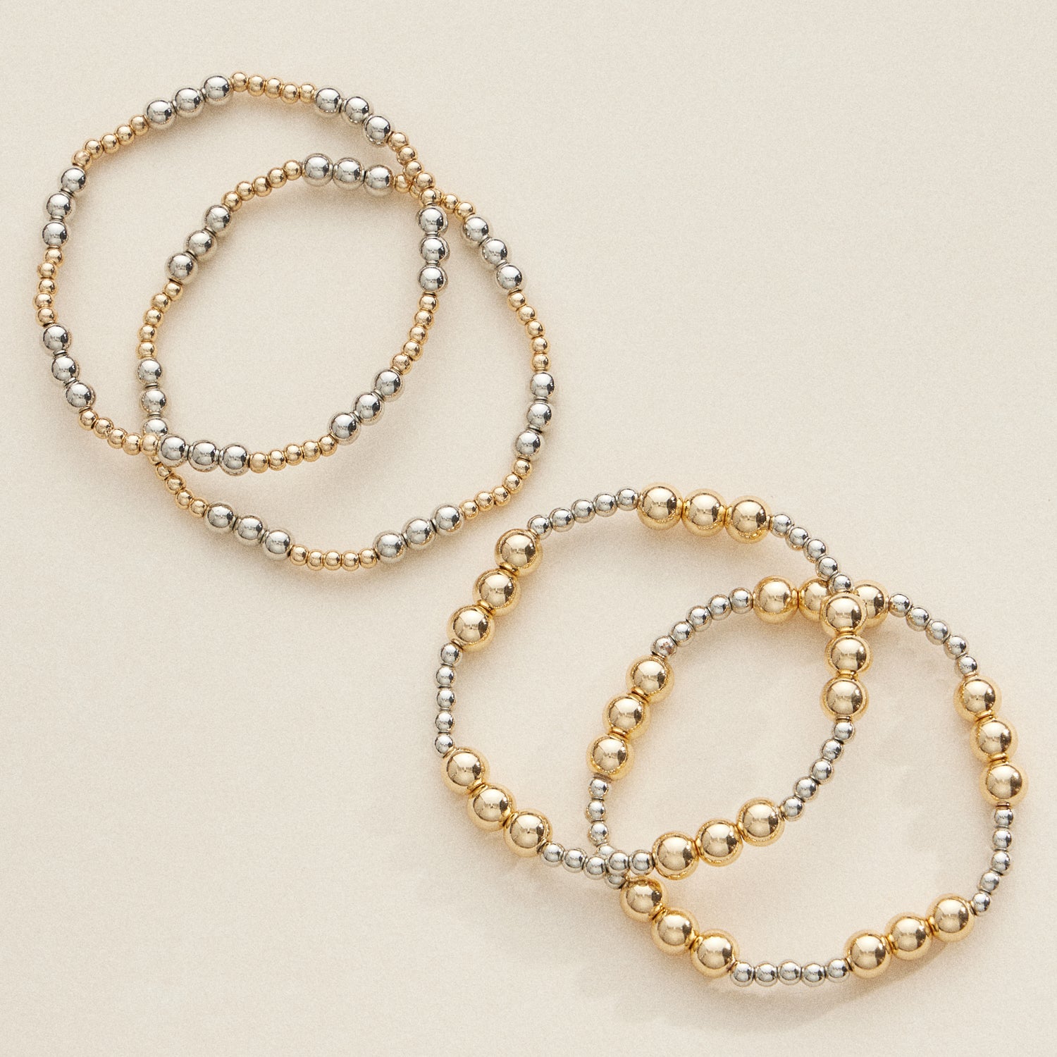 Gold and Silver Beaded Stretch Bracelet Set – Stackable Minimalist Jewelry