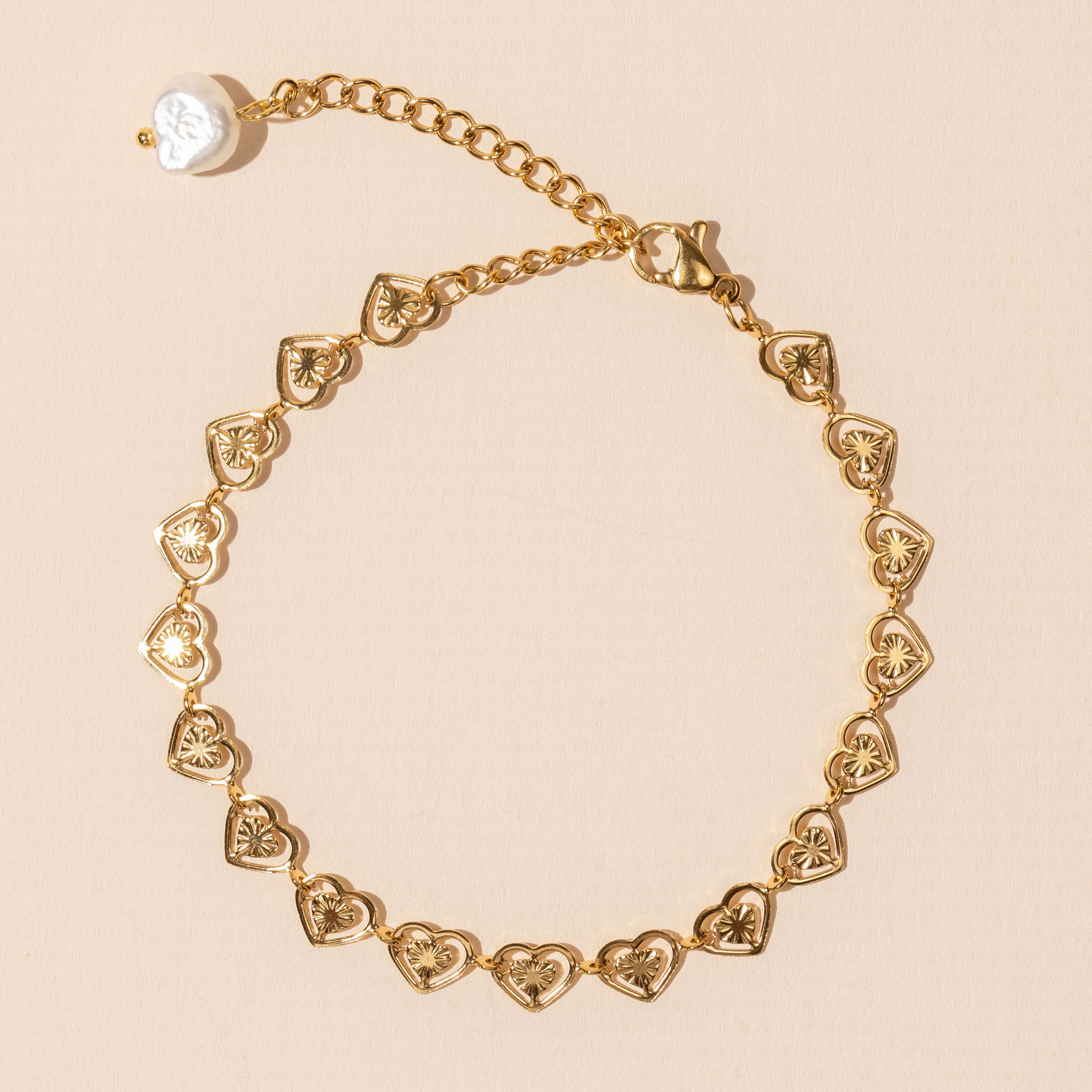 18K Gold dipped Stainless Steel Heart Linked Bracelet