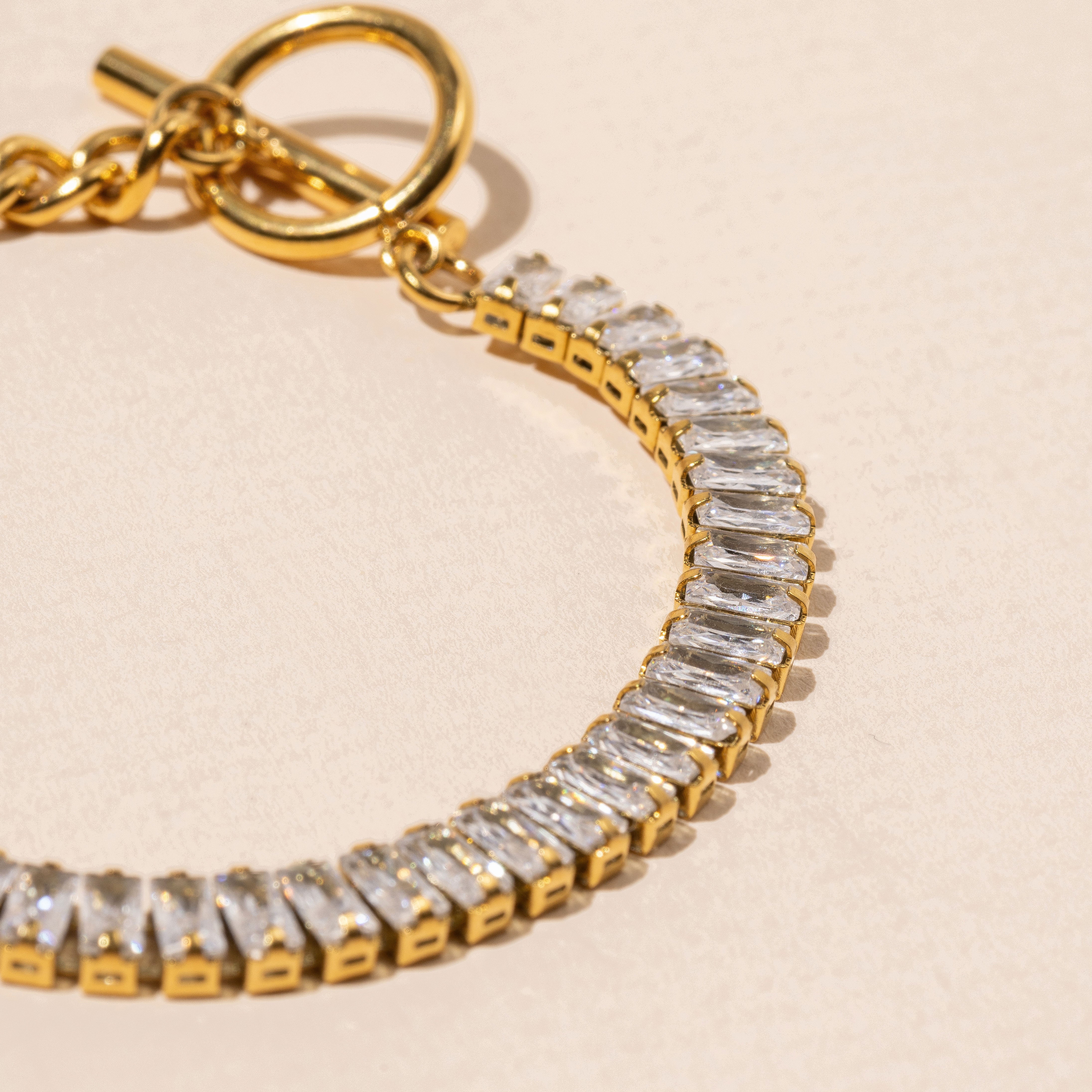 Stainless Steel Half Chain and Half Clear Stone Basic Bracelet