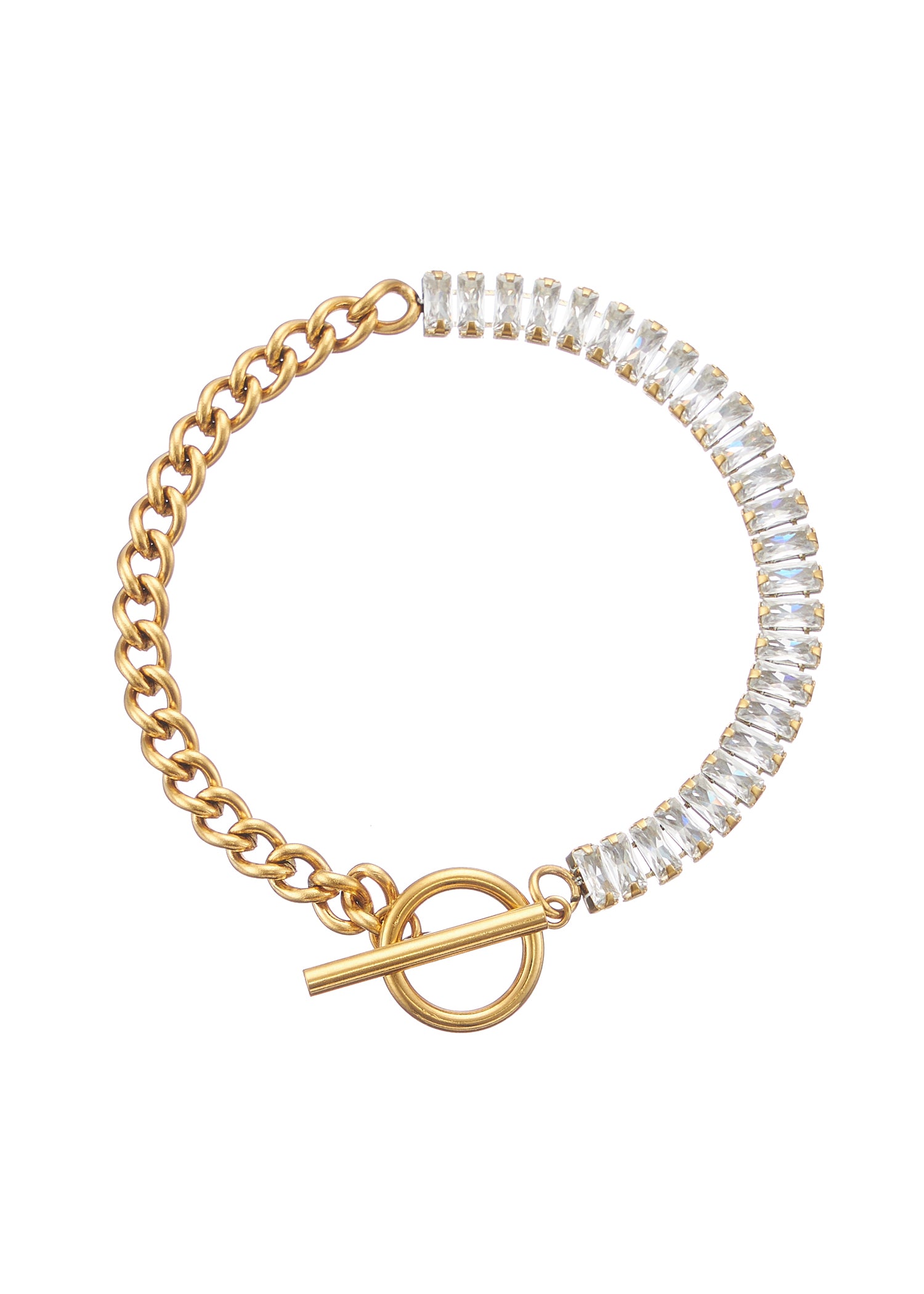 Stainless Steel Half Chain and Half Clear Stone Basic Bracelet