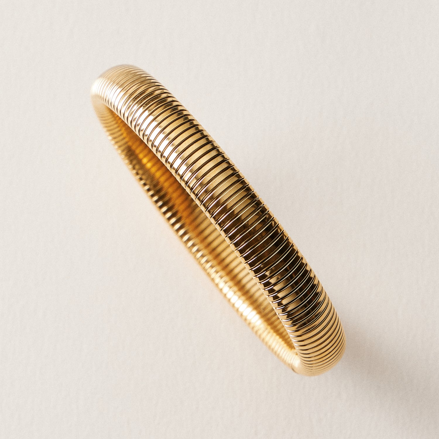 Gold Ribbed Stretch Bangle Bracelet | Modern Style