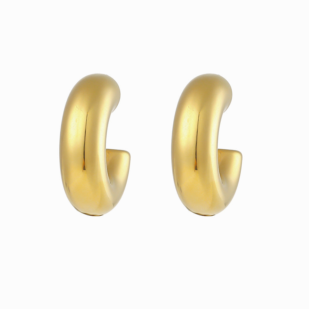 18K Gold Plated Stainless Steel Bold Basic Hoop Earrings