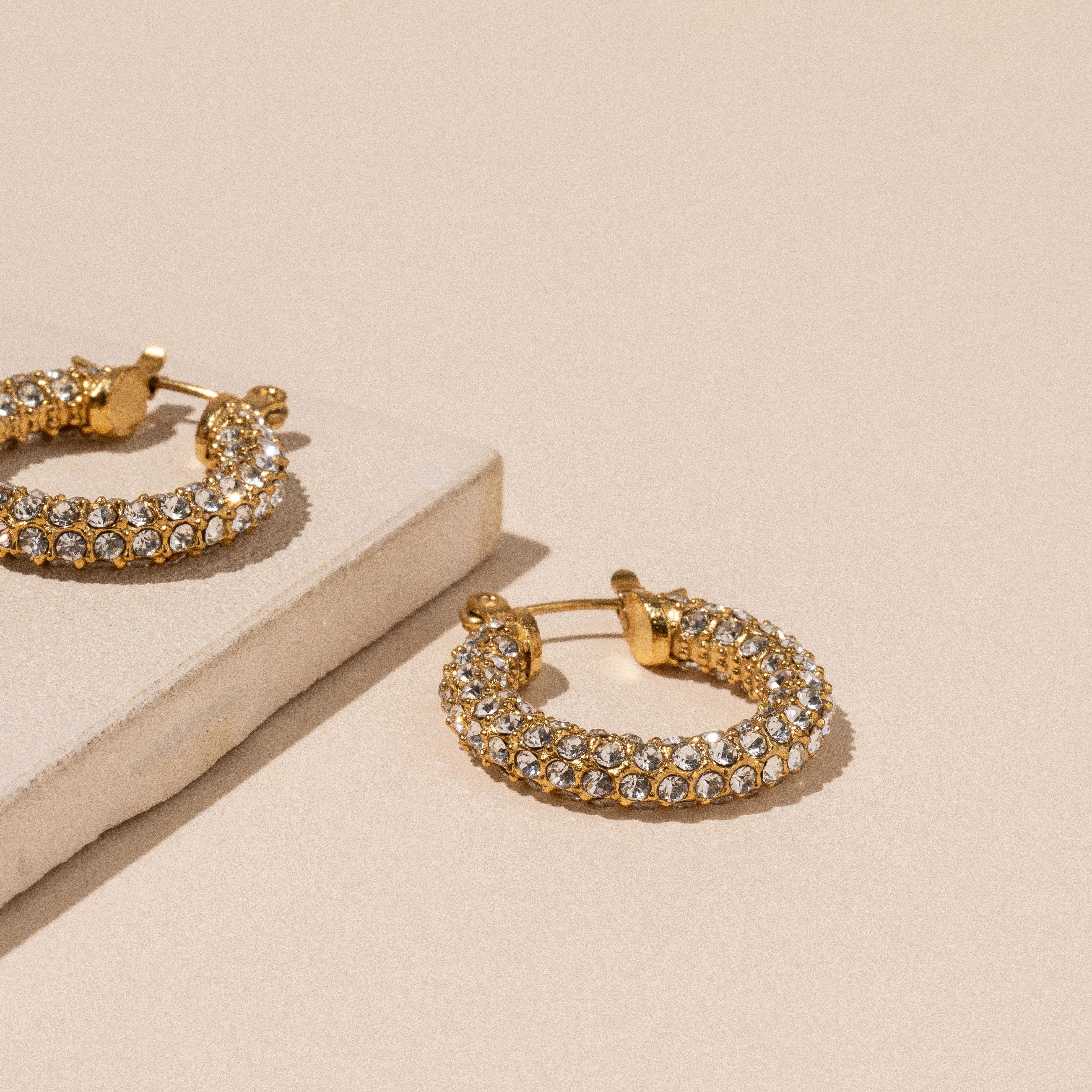 Clear Crystals 18K Gold Plated Stainless Earrings