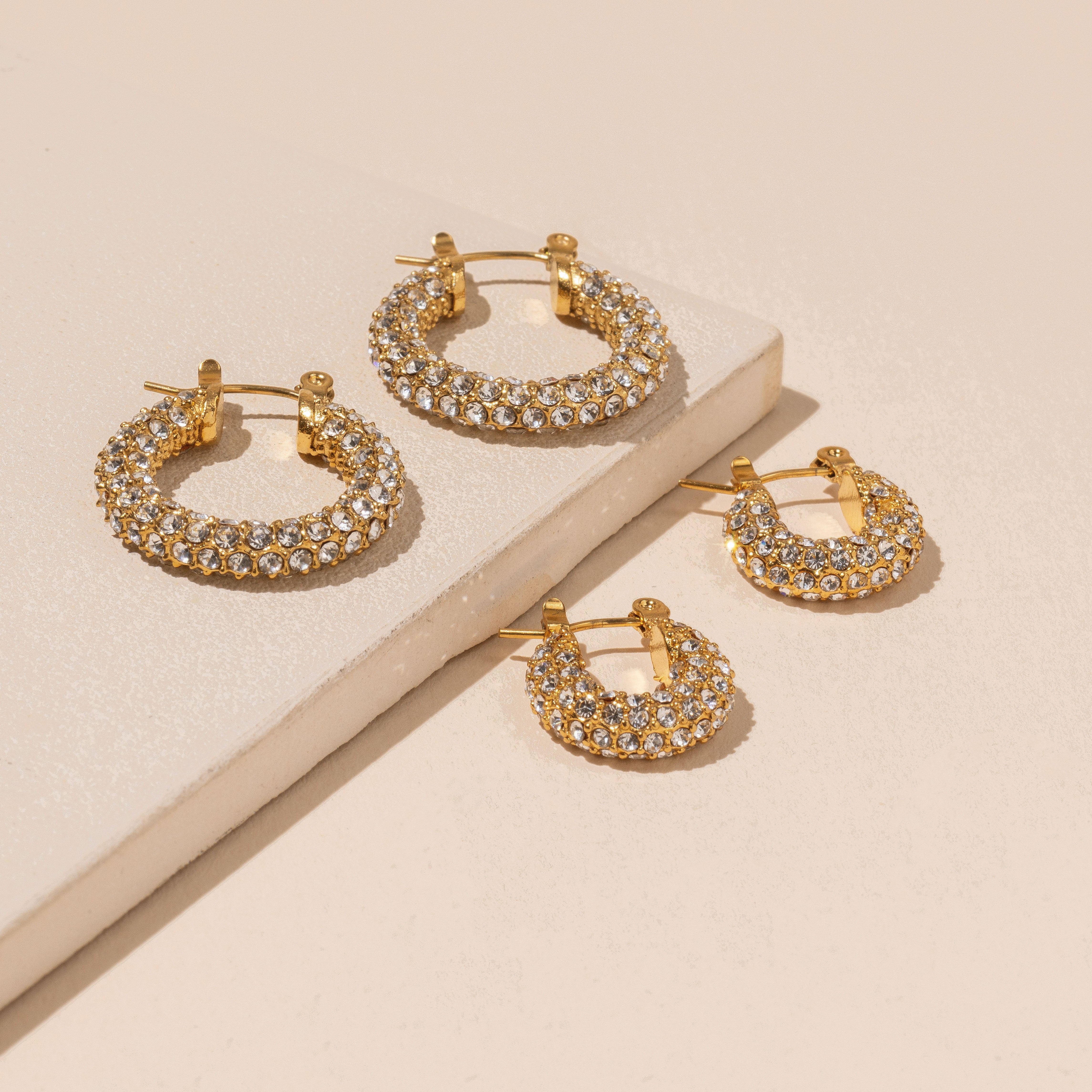 Clear Crystals 18K Gold Plated Stainless Earrings