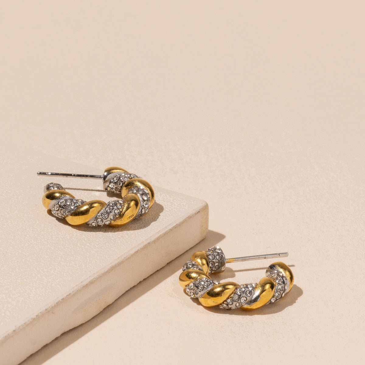 Twisted Crystal 18K Gold Plated Stainless Earrings