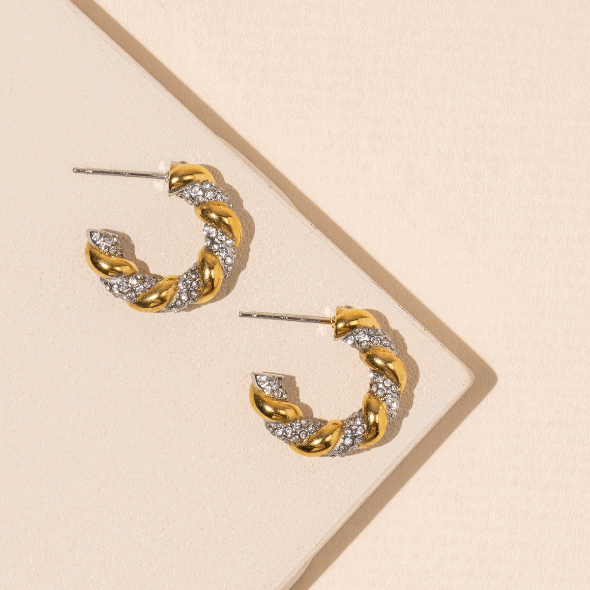 Twisted Crystal 18K Gold Plated Stainless Earrings