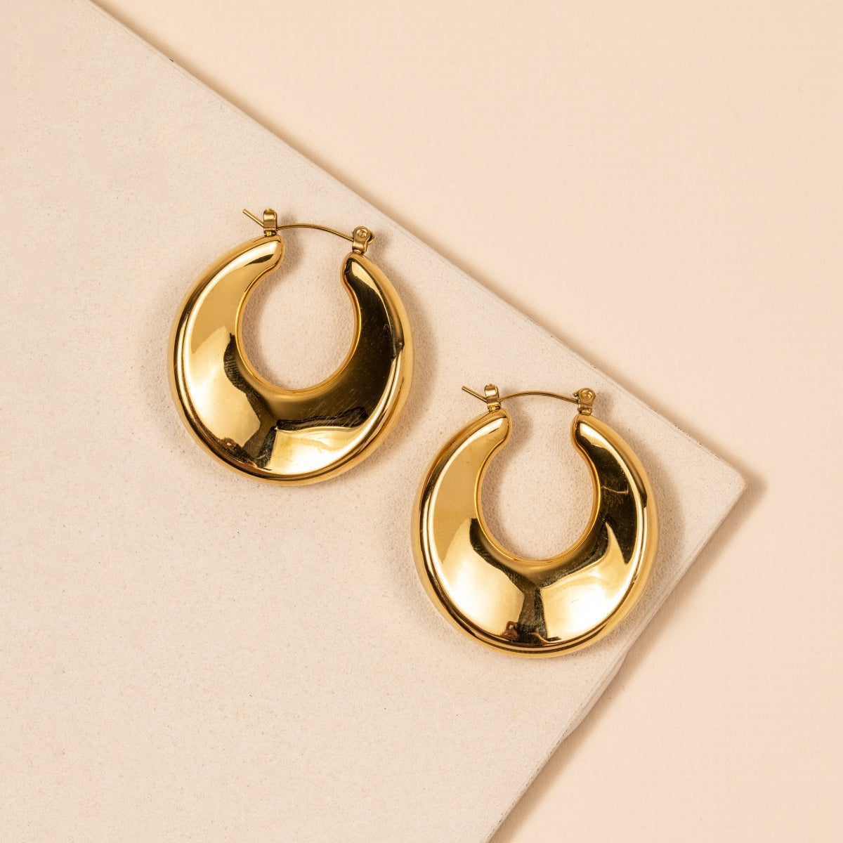 Convex Shape 18K Gold Plated Stainless Steel Earrings
