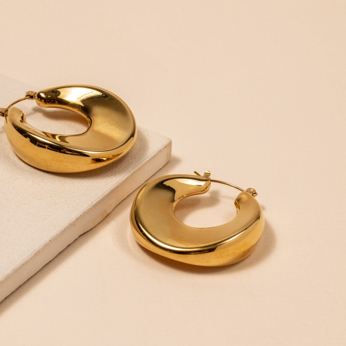 Convex Shape 18K Gold Plated Stainless Steel Earrings