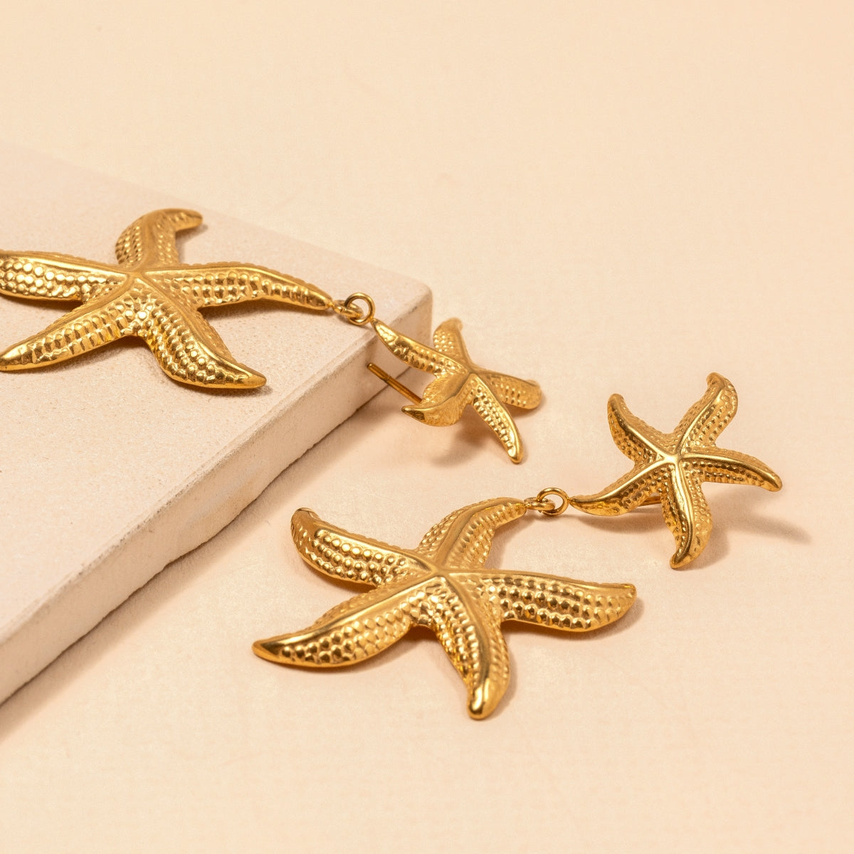 Gold Starfish Post Earrings Stainless Steel