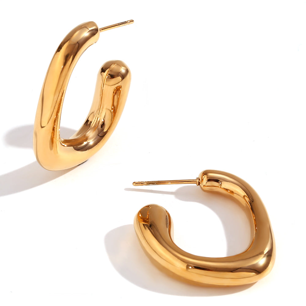 Organic Shape 18K Gold Plated Stainless Steel Hoop Earrings