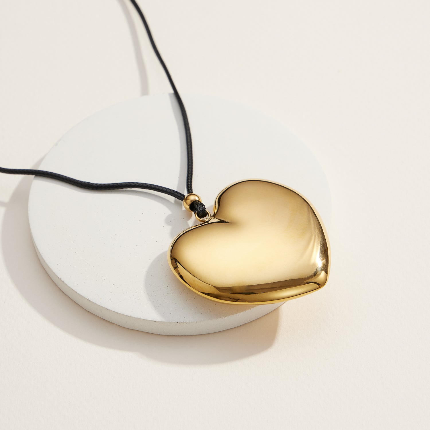 Stainless Steel Gold Heart Pendant Necklace with Adjustable Black Cord