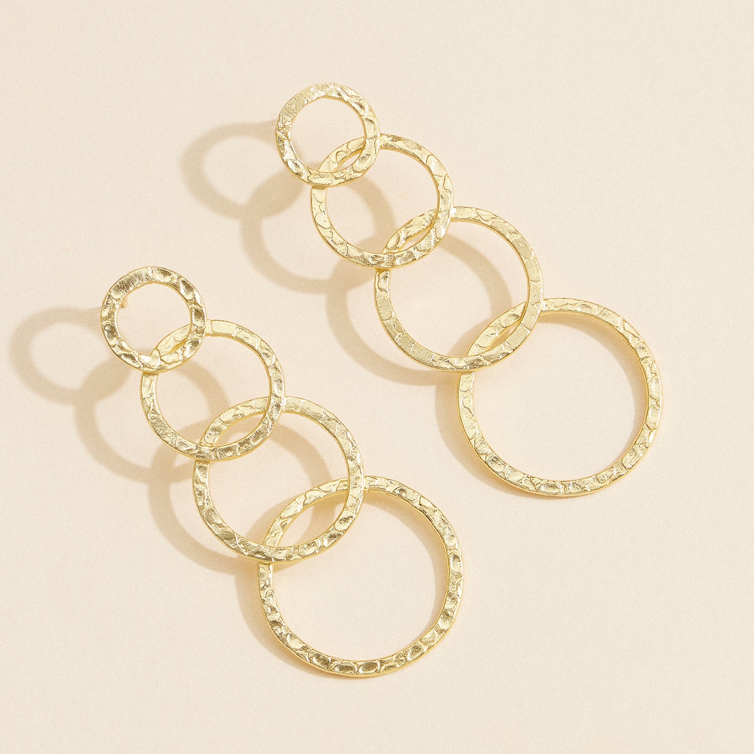 Textured Gold Circle Drop Earrings – 18K Dipped Finish
