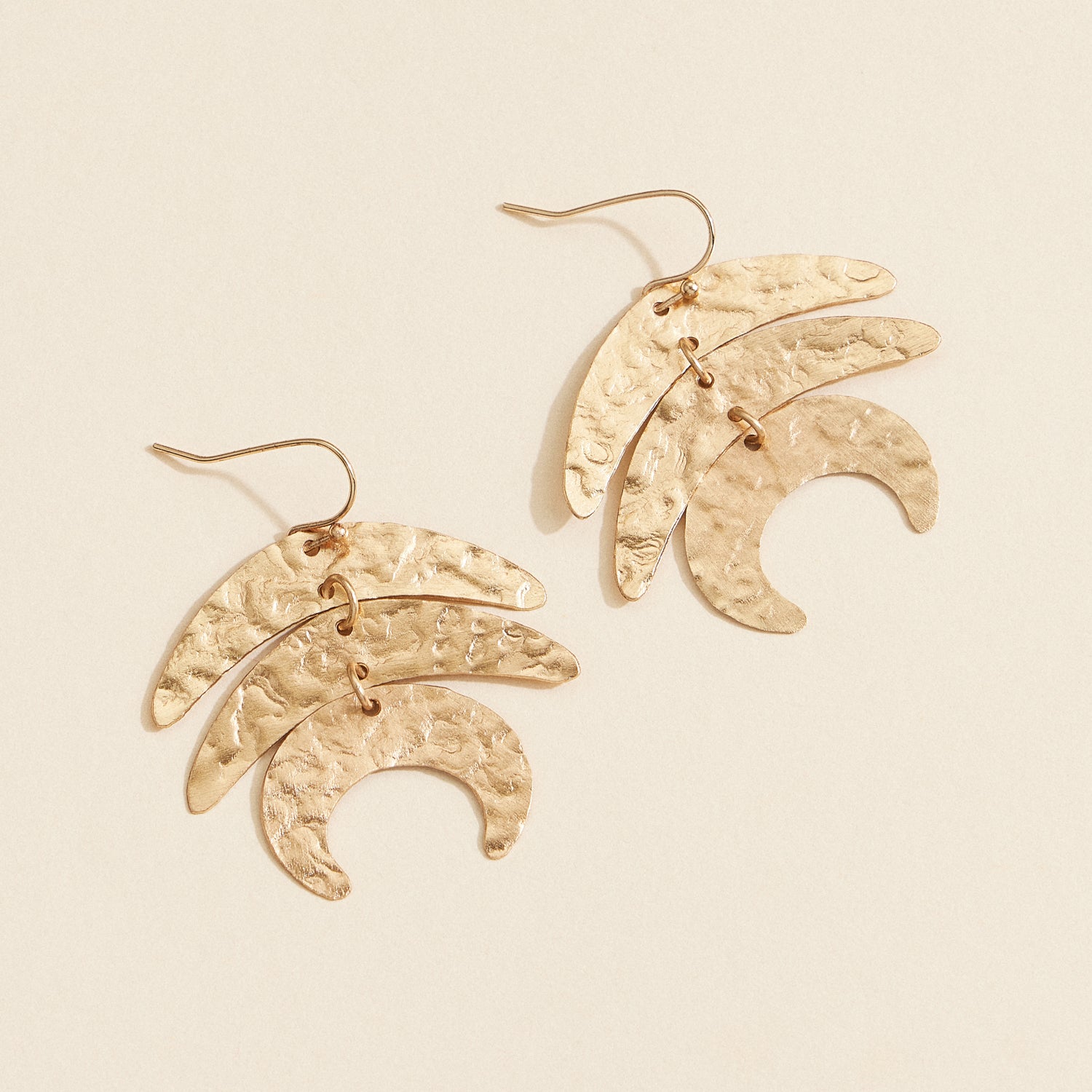 Gold-Tone Moon Phase Earrings – Hammered Brass Celestial Design