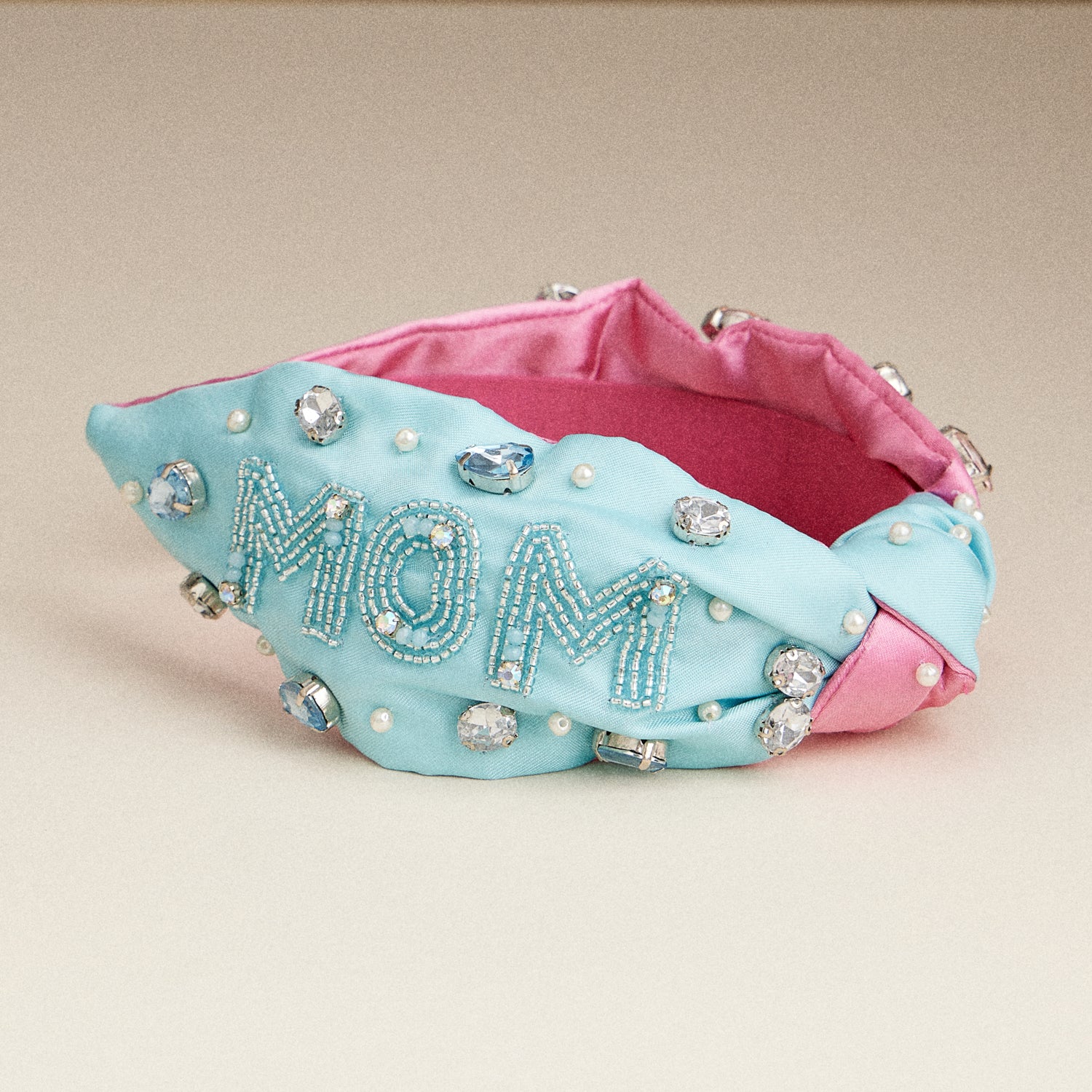 Beaded MOM Headband – Crystal-Embellished Knotted Hair Accessory
