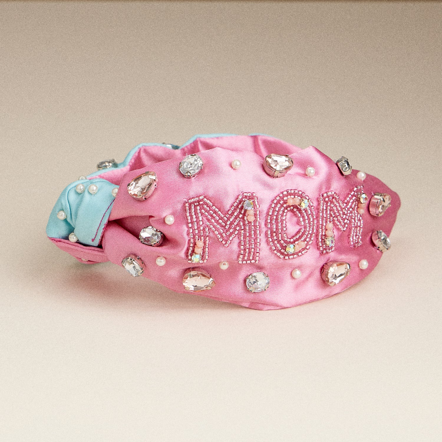 Beaded MOM Headband – Crystal-Embellished Knotted Hair Accessory