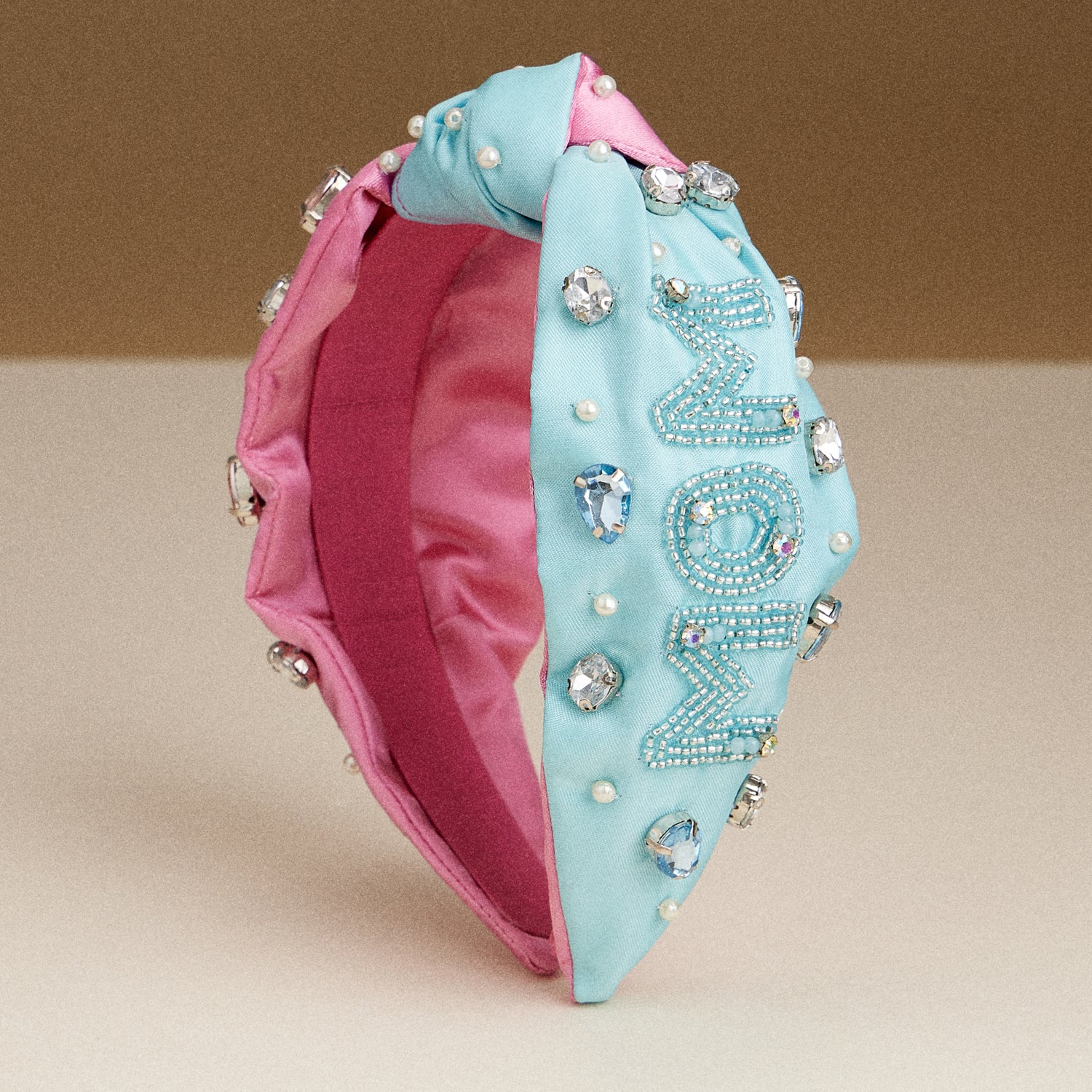 Beaded MOM Headband – Crystal-Embellished Knotted Hair Accessory