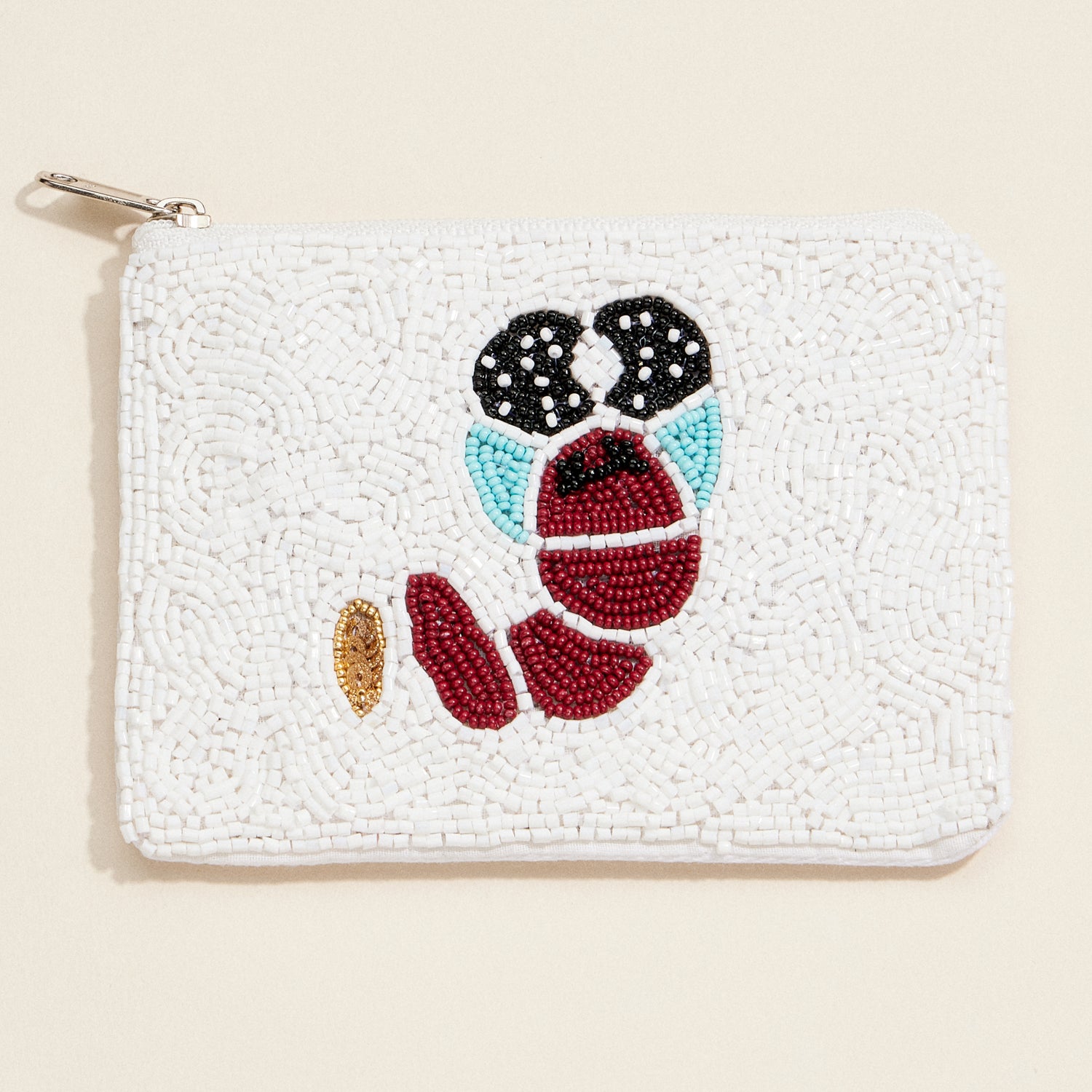 Beaded Lobster Zip Clutch – White Sequin Coastal-Inspired Purse