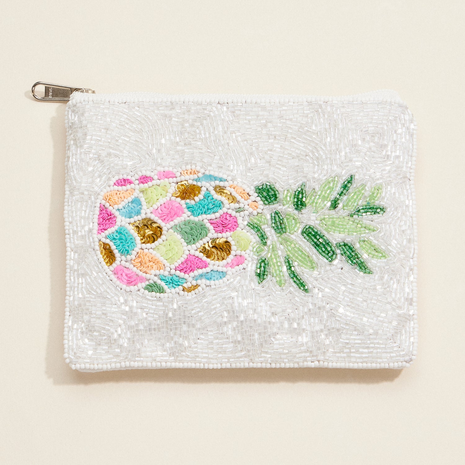 Beaded Pineapple Zip Pouch – Tropical Sequin Coin Purse with Elegant Detailing