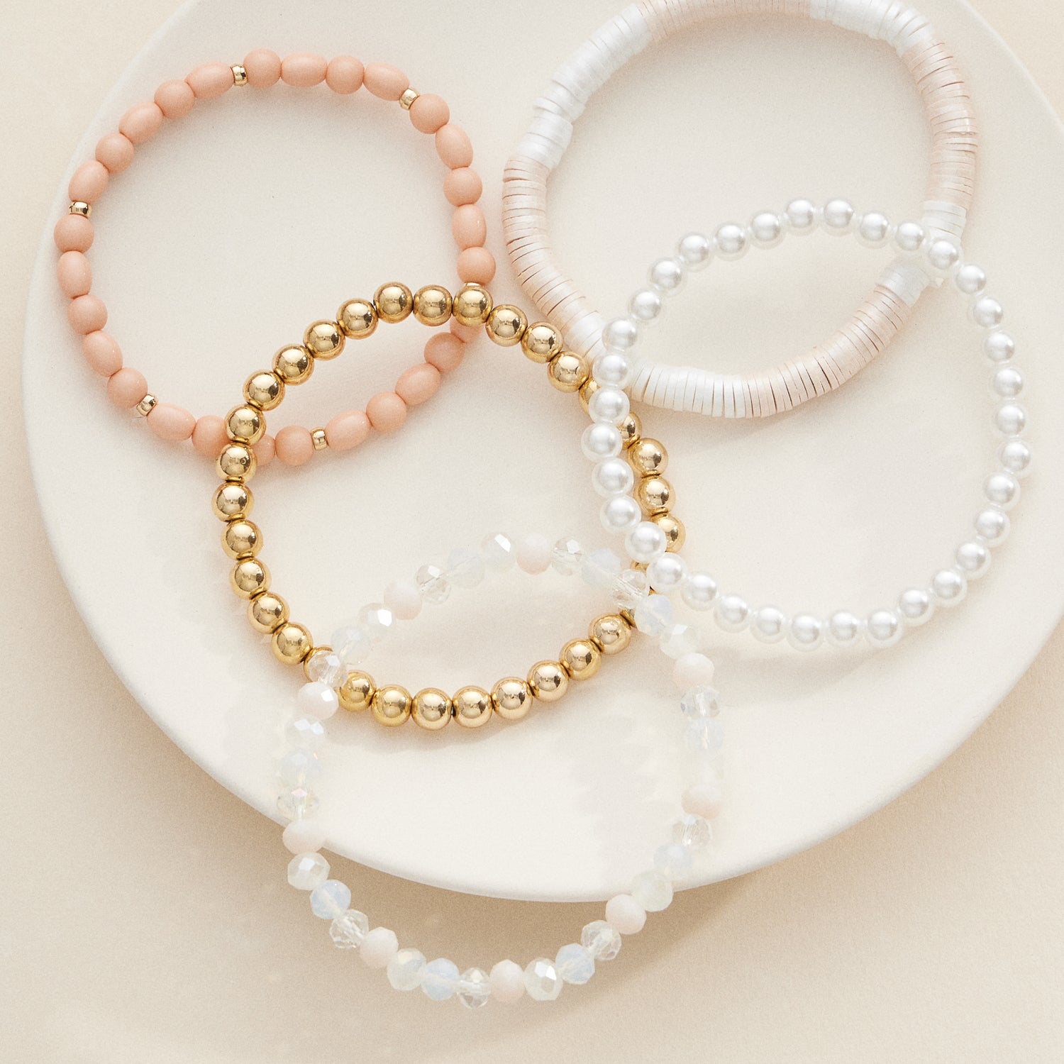 Multicolor Beaded Bracelet Sets with Gold and Pearl Details