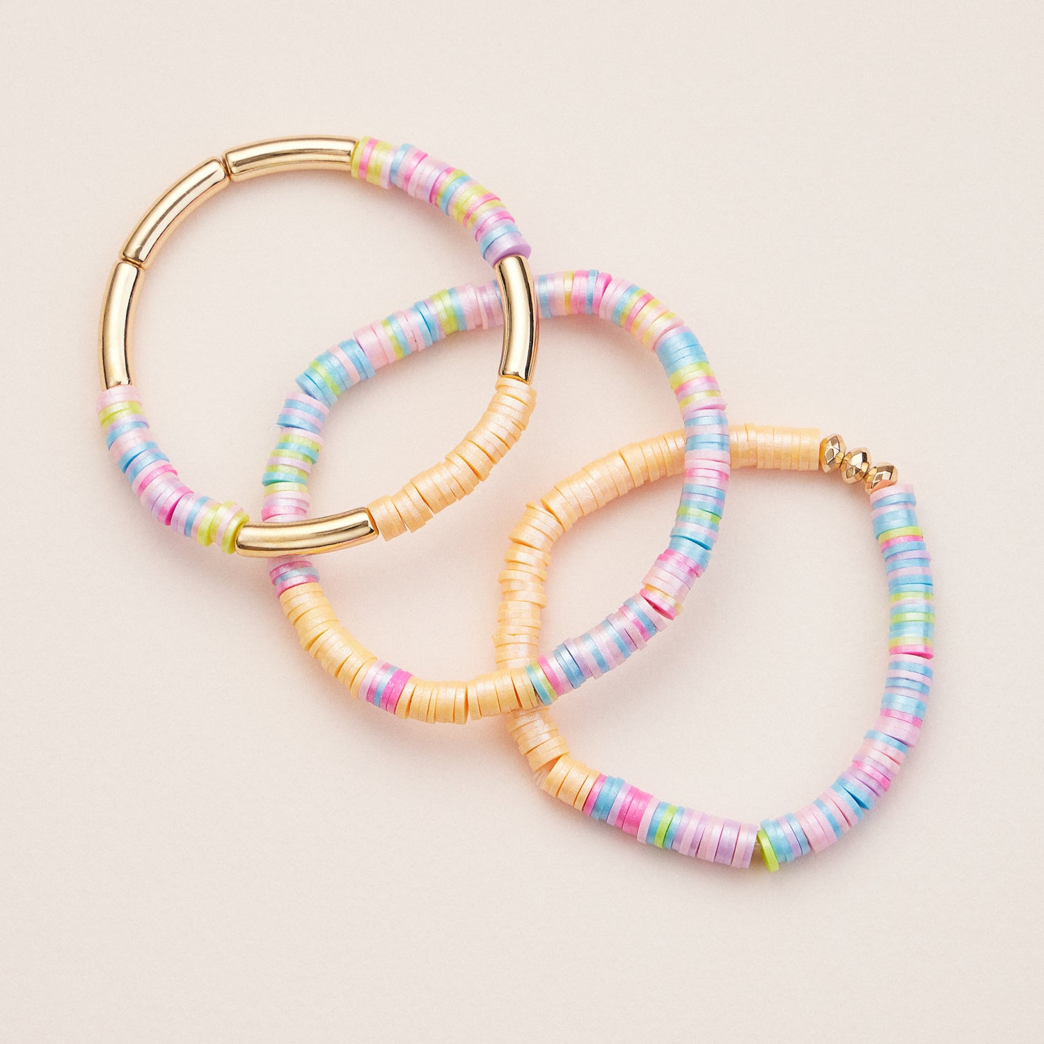 Gold-Accented Heishi Bead Stretch Bracelets