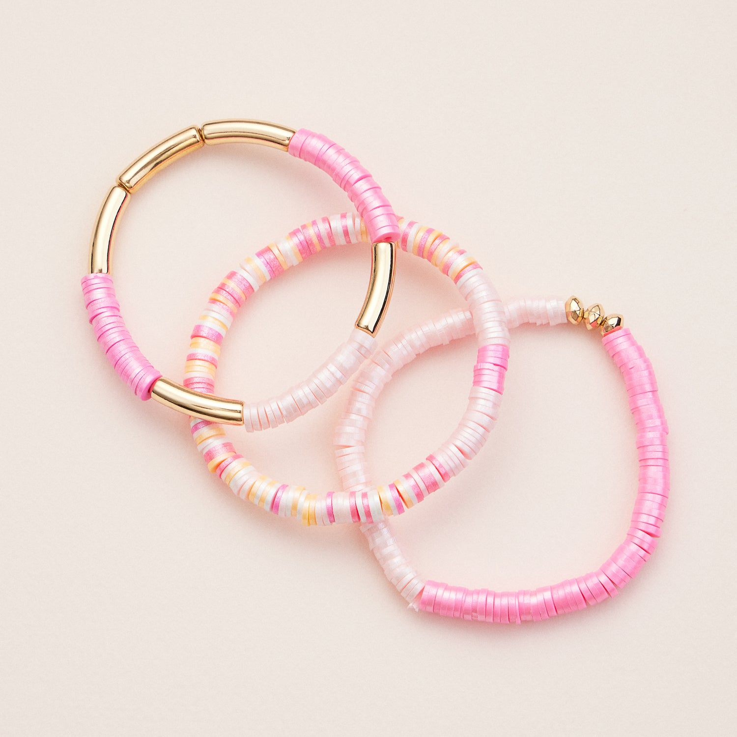 Gold-Accented Heishi Bead Stretch Bracelets