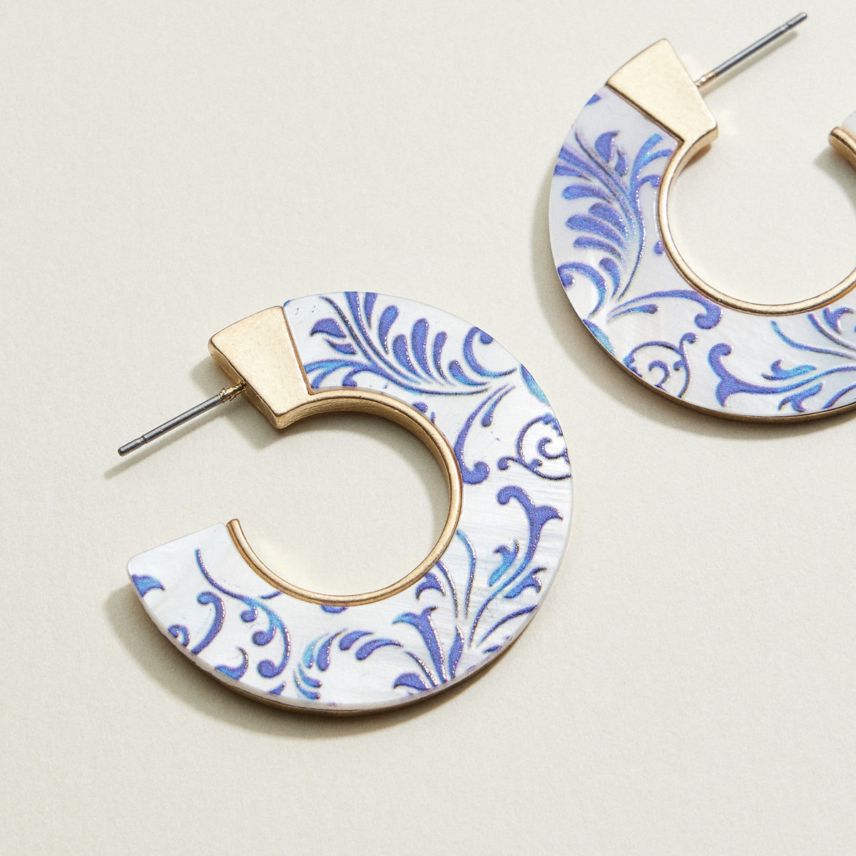 Floral Print Wide Hoop Earrings | Porcelain-Inspired Jewelry